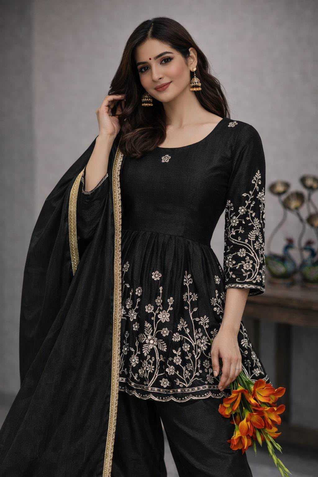 Chinon Silk Sharara Salwar Suit