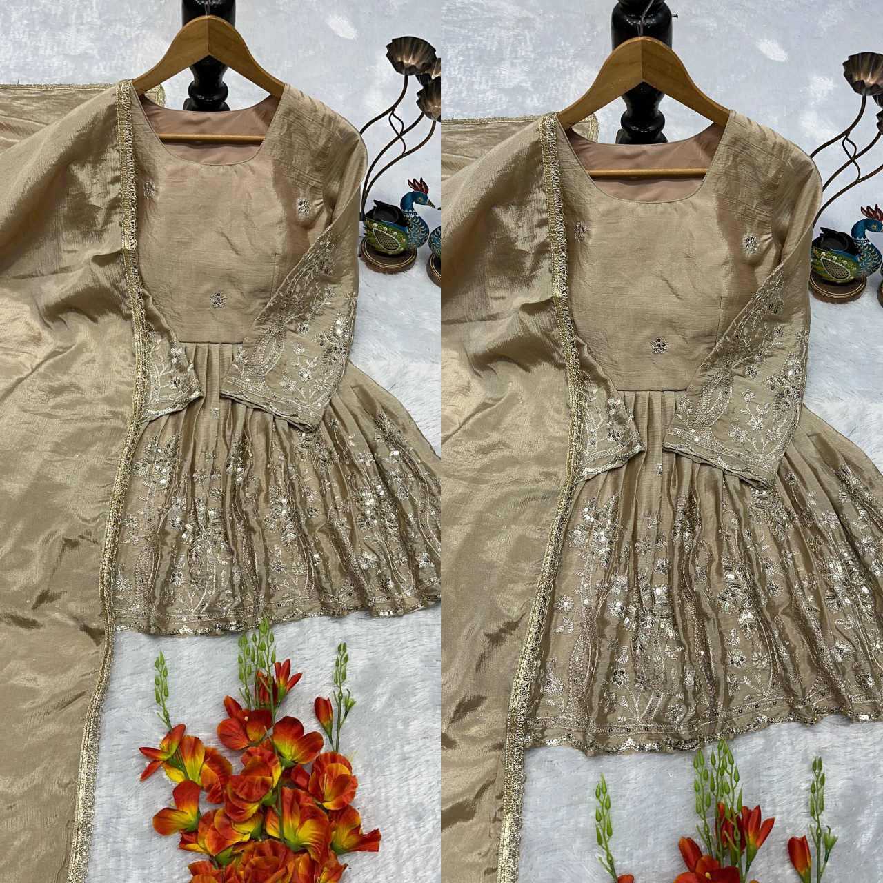 Chinon Silk Sharara Salwar Suit