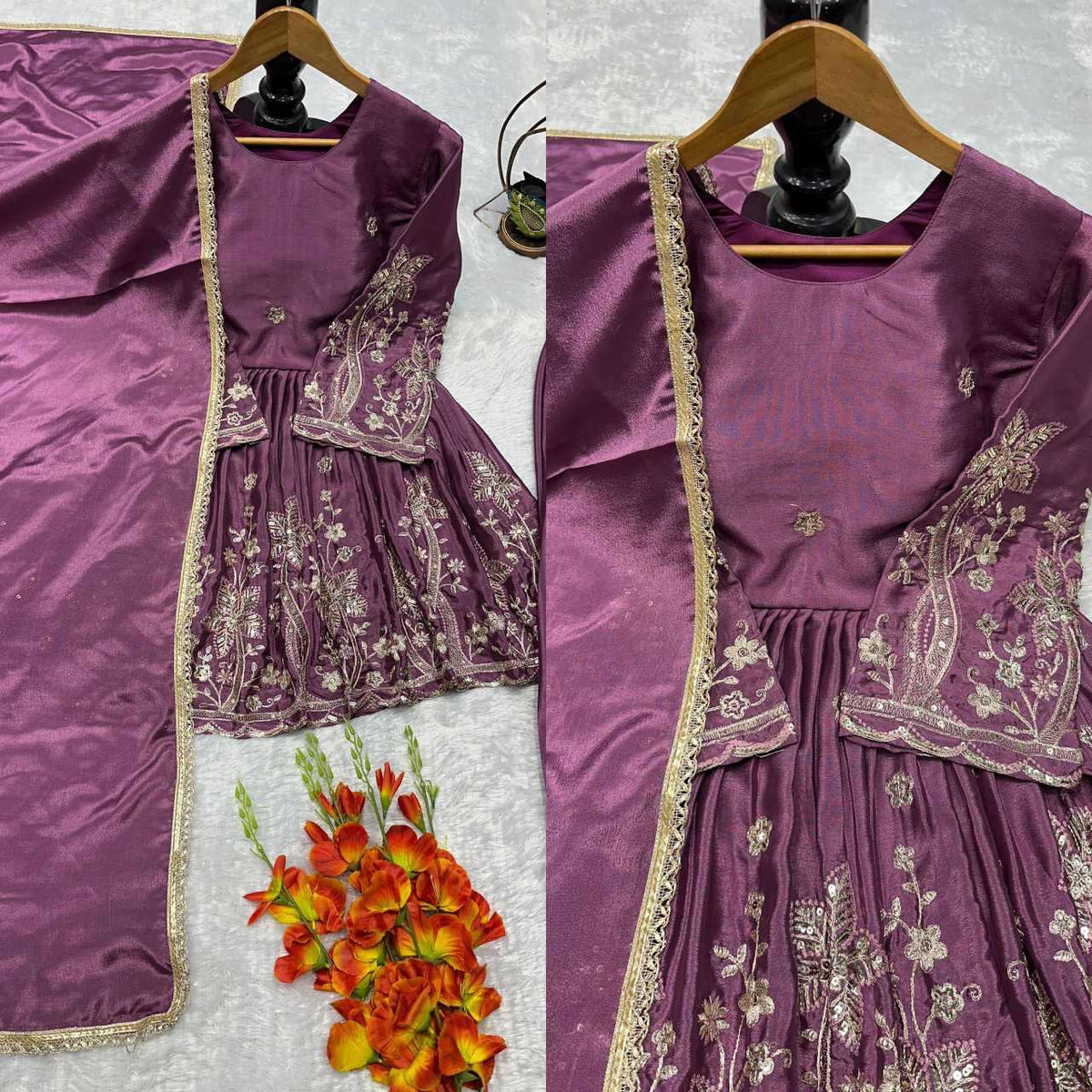 Chinon Silk Sharara Salwar Suit