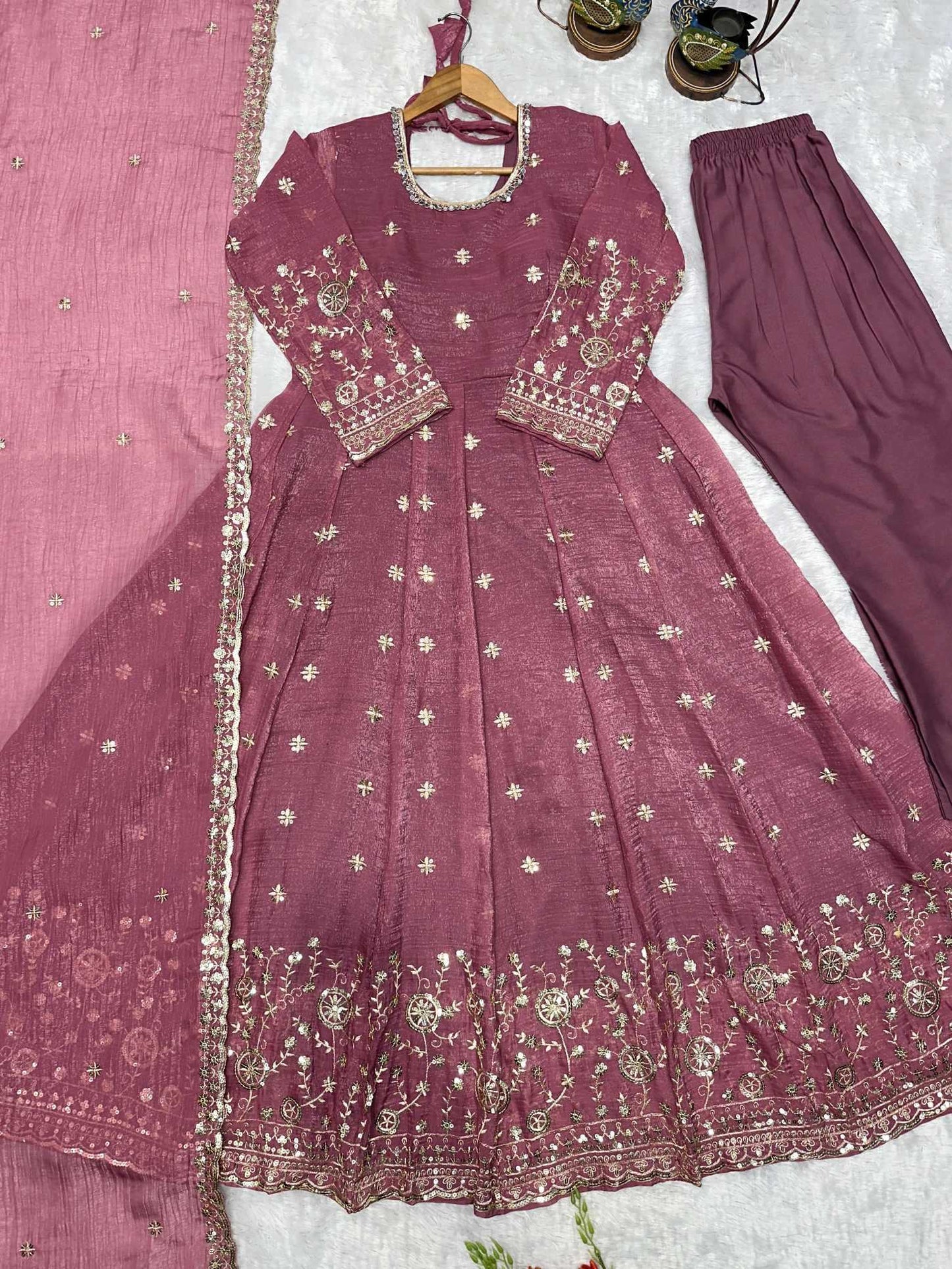 Crush Silk Embroidery Gown