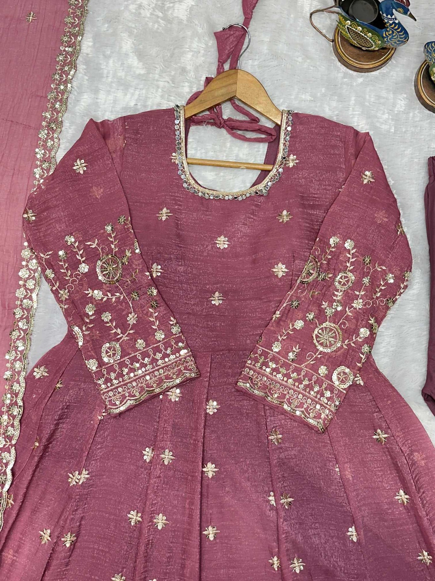Crush Silk Embroidery Gown