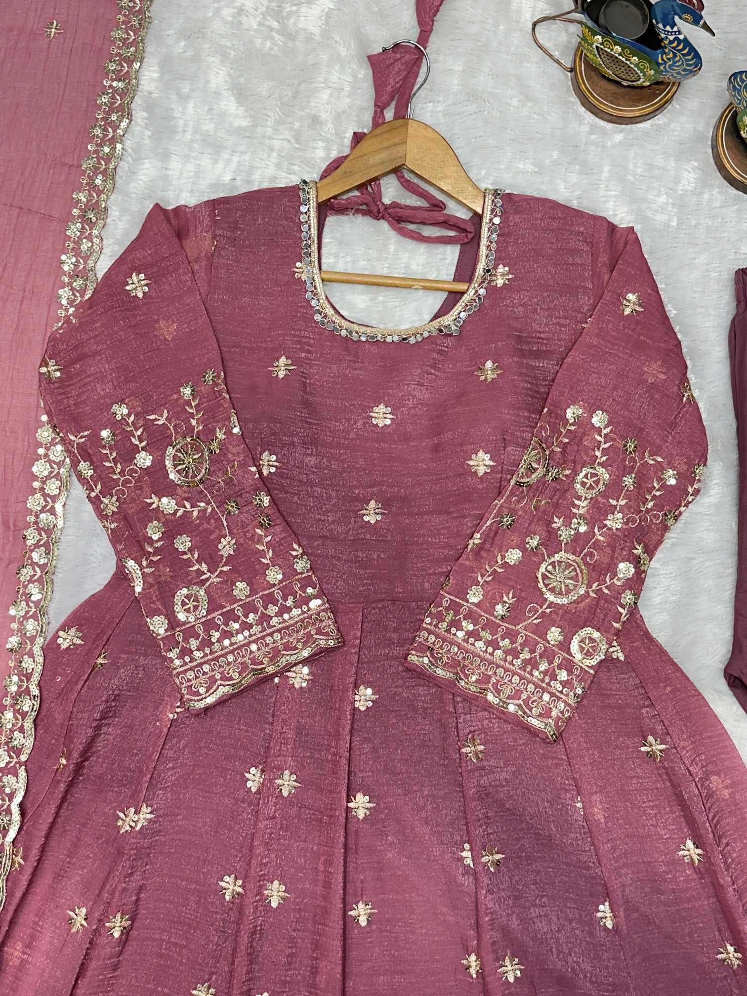 Crush Silk Embroidery Gown