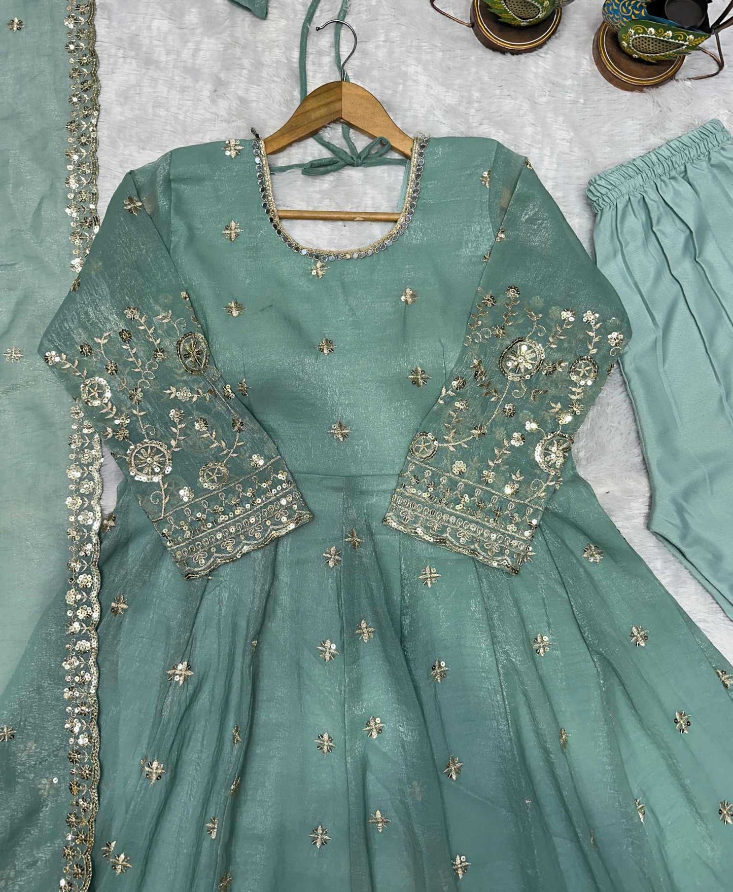 Crush Silk Embroidery Gown