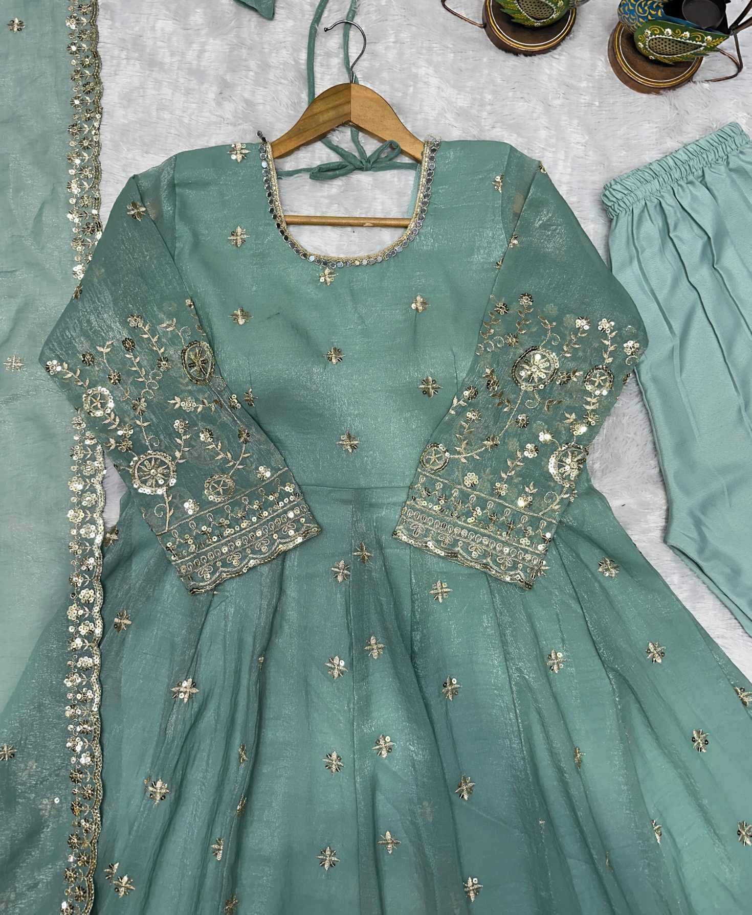 Crush Silk Embroidery Gown