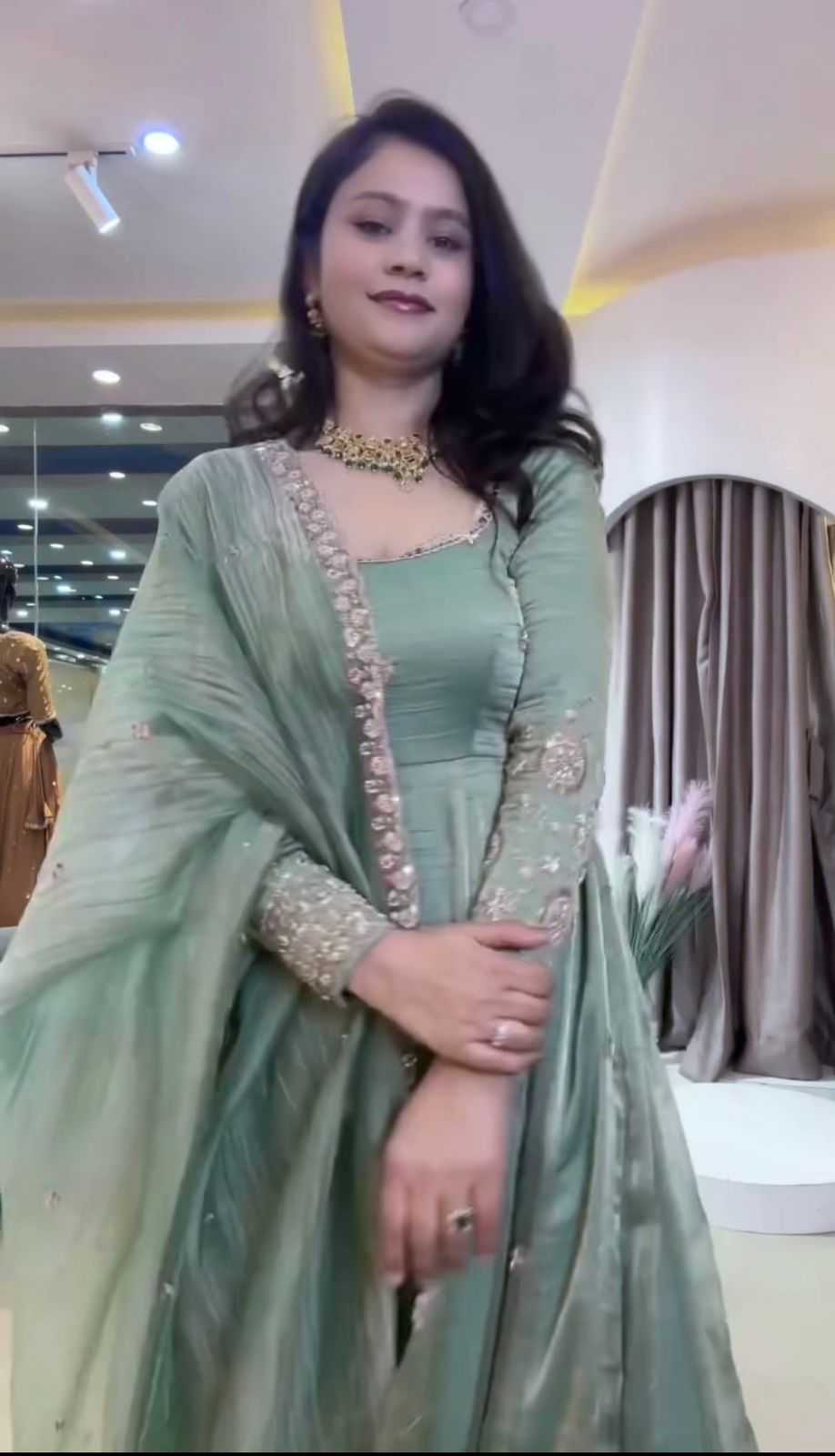 Crush Silk Embroidery Gown