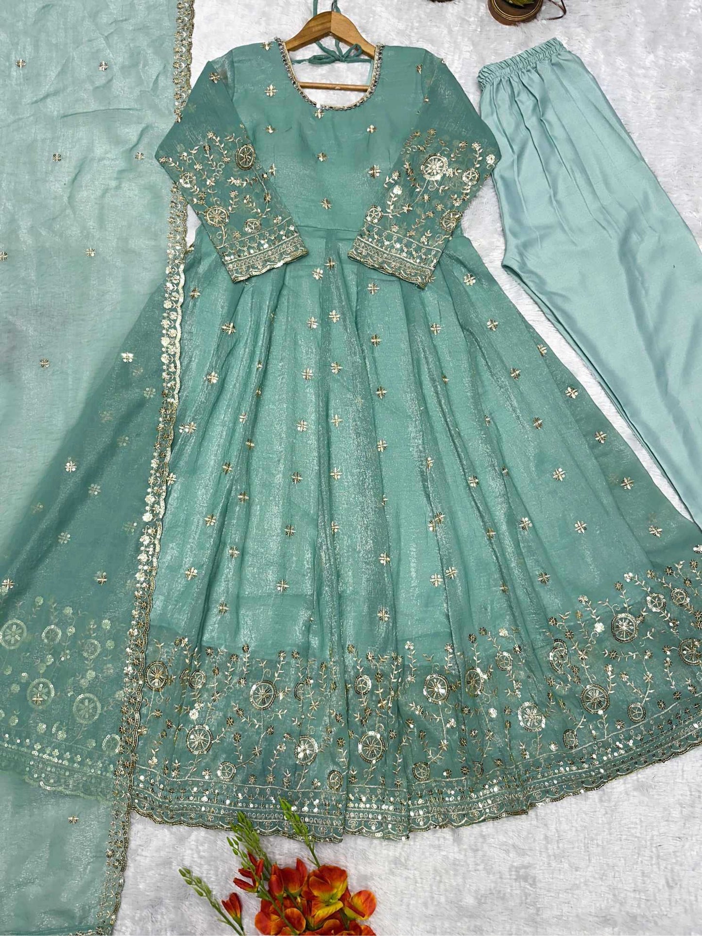 Crush Silk Embroidery Gown