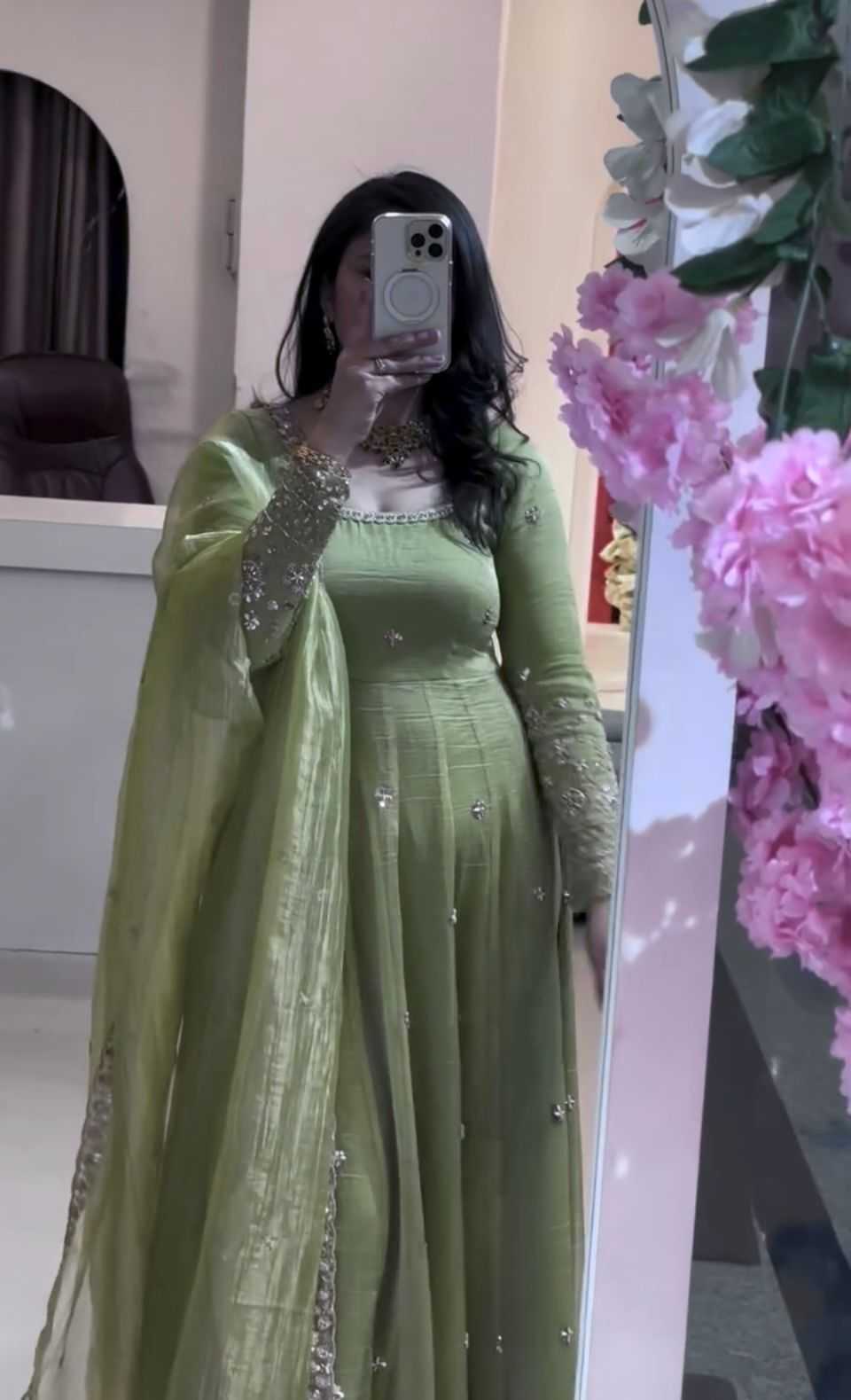 Crush Silk Embroidery Gown