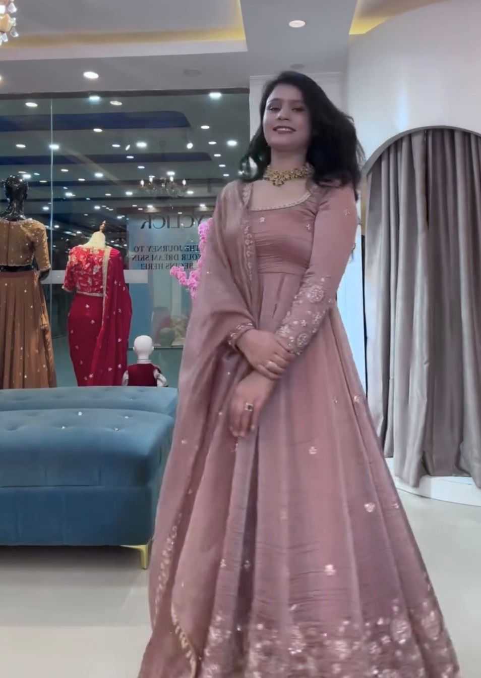 Crush Silk Embroidery Gown