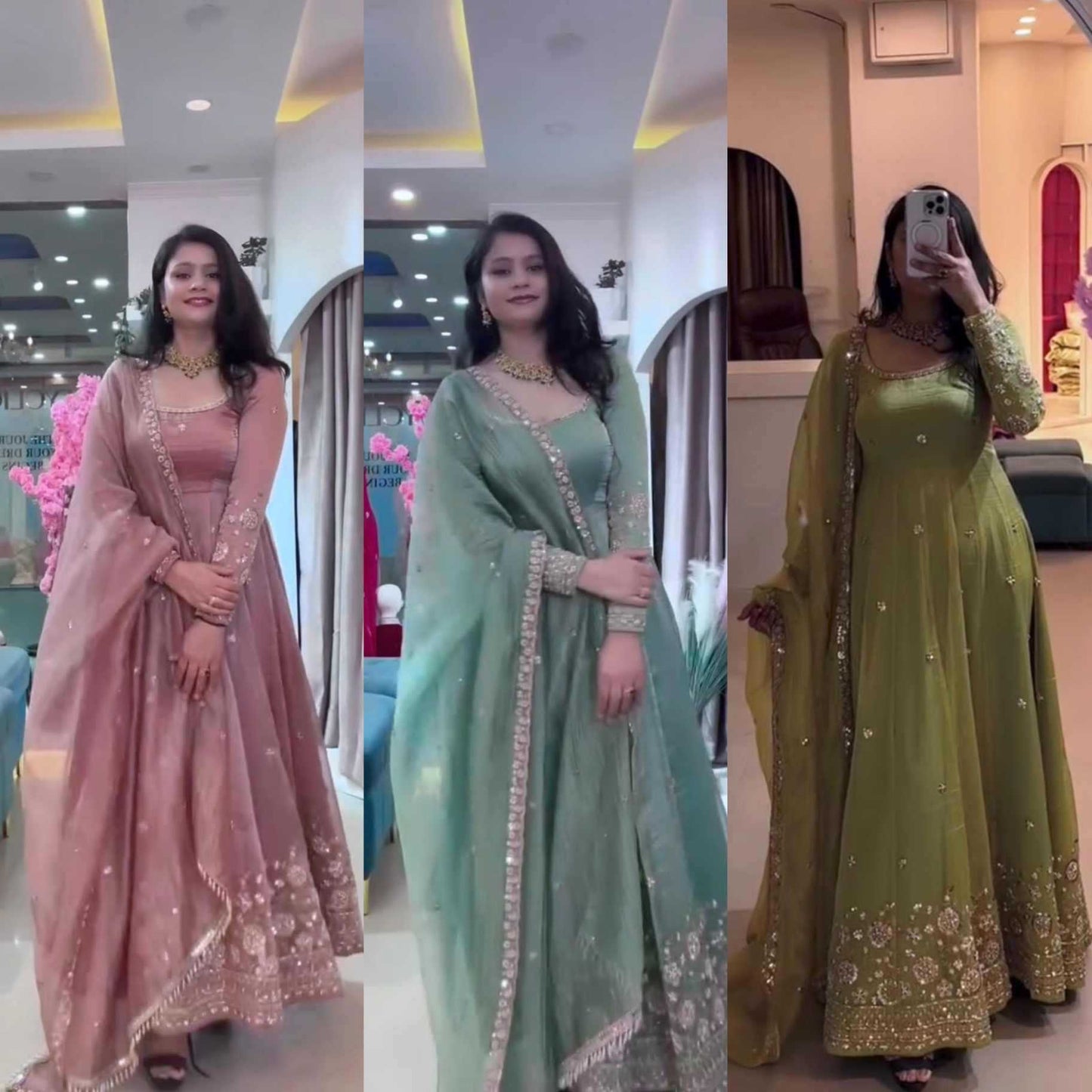 Crush Silk Embroidery Gown