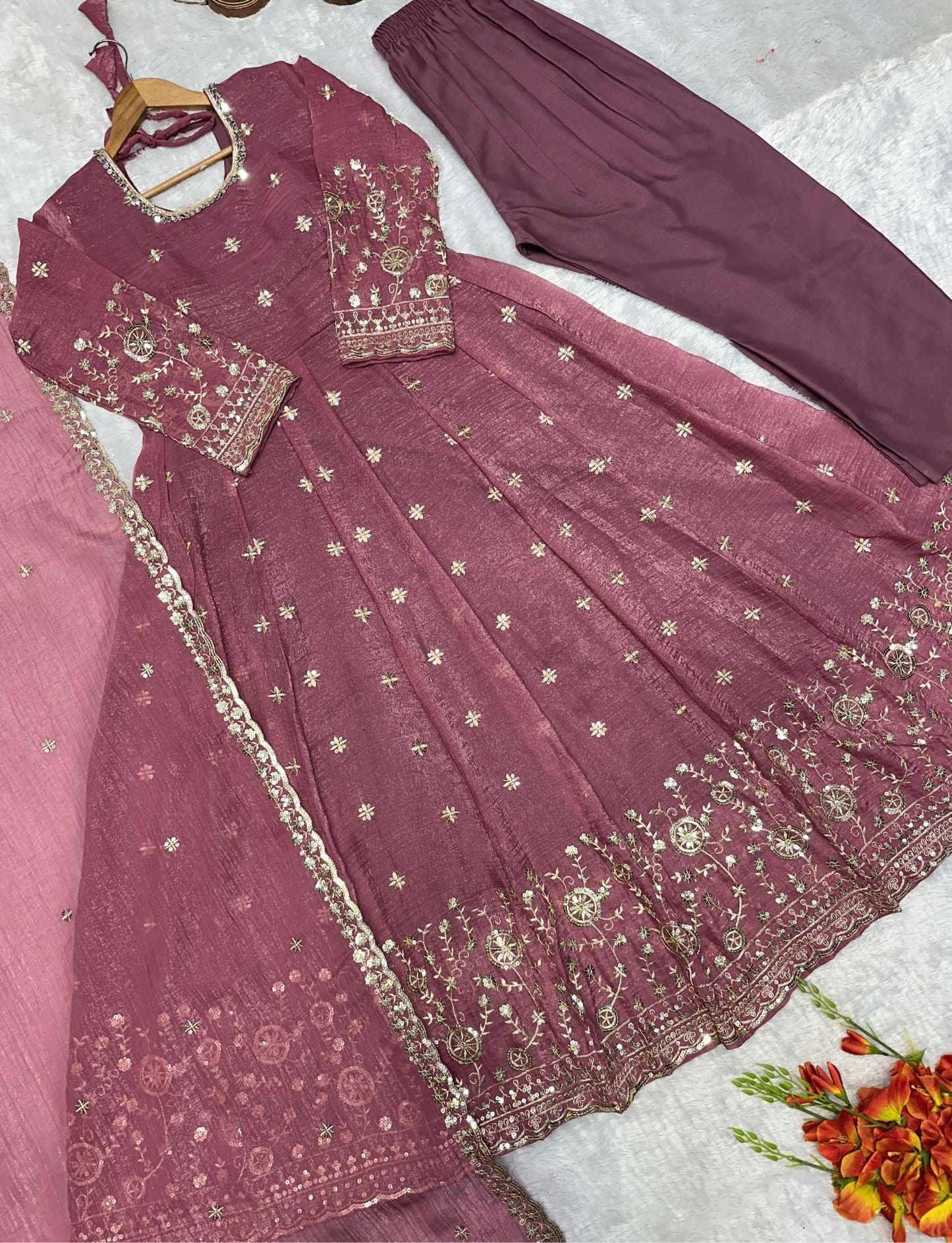 Crush Silk Embroidery Gown