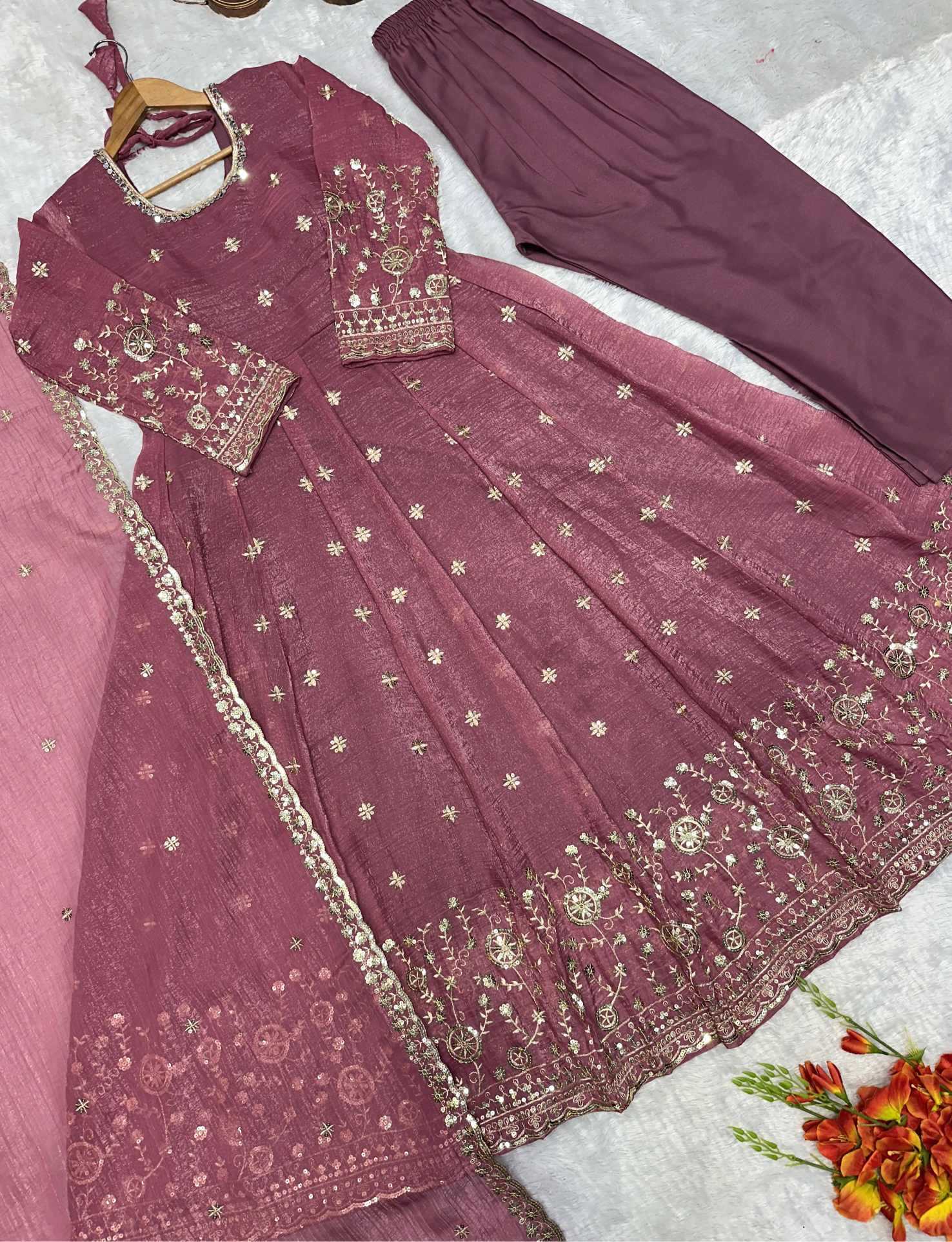 Crush Silk Embroidery Gown