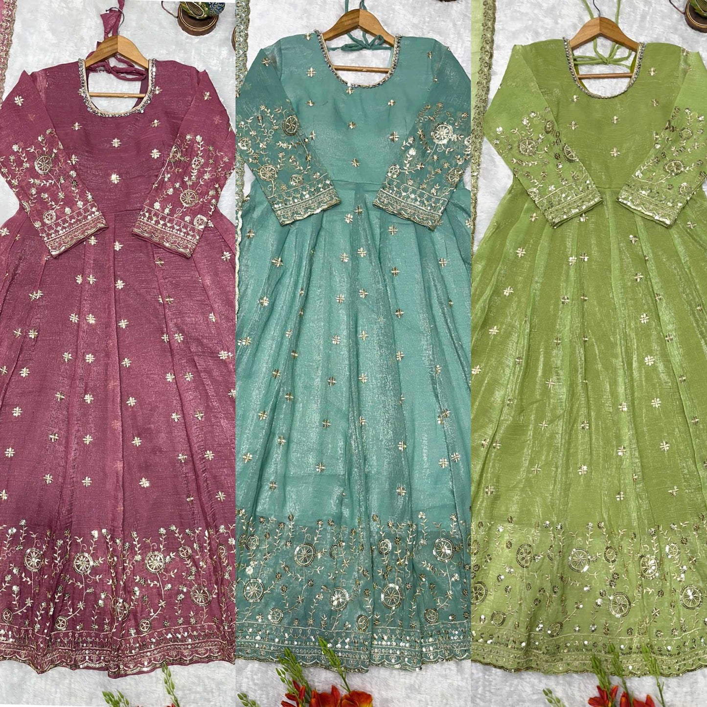 Crush Silk Embroidery Gown