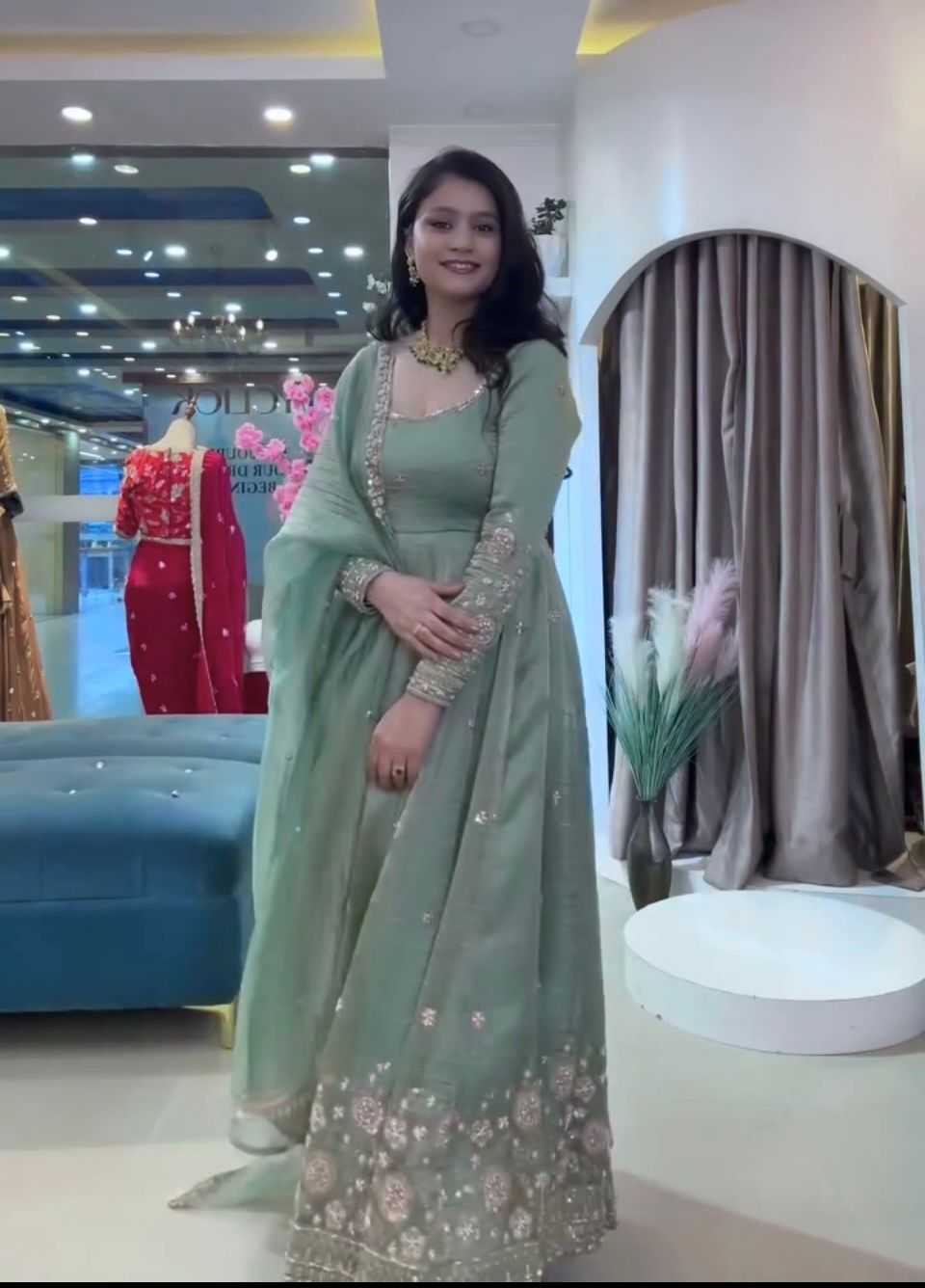 Crush Silk Embroidery Gown