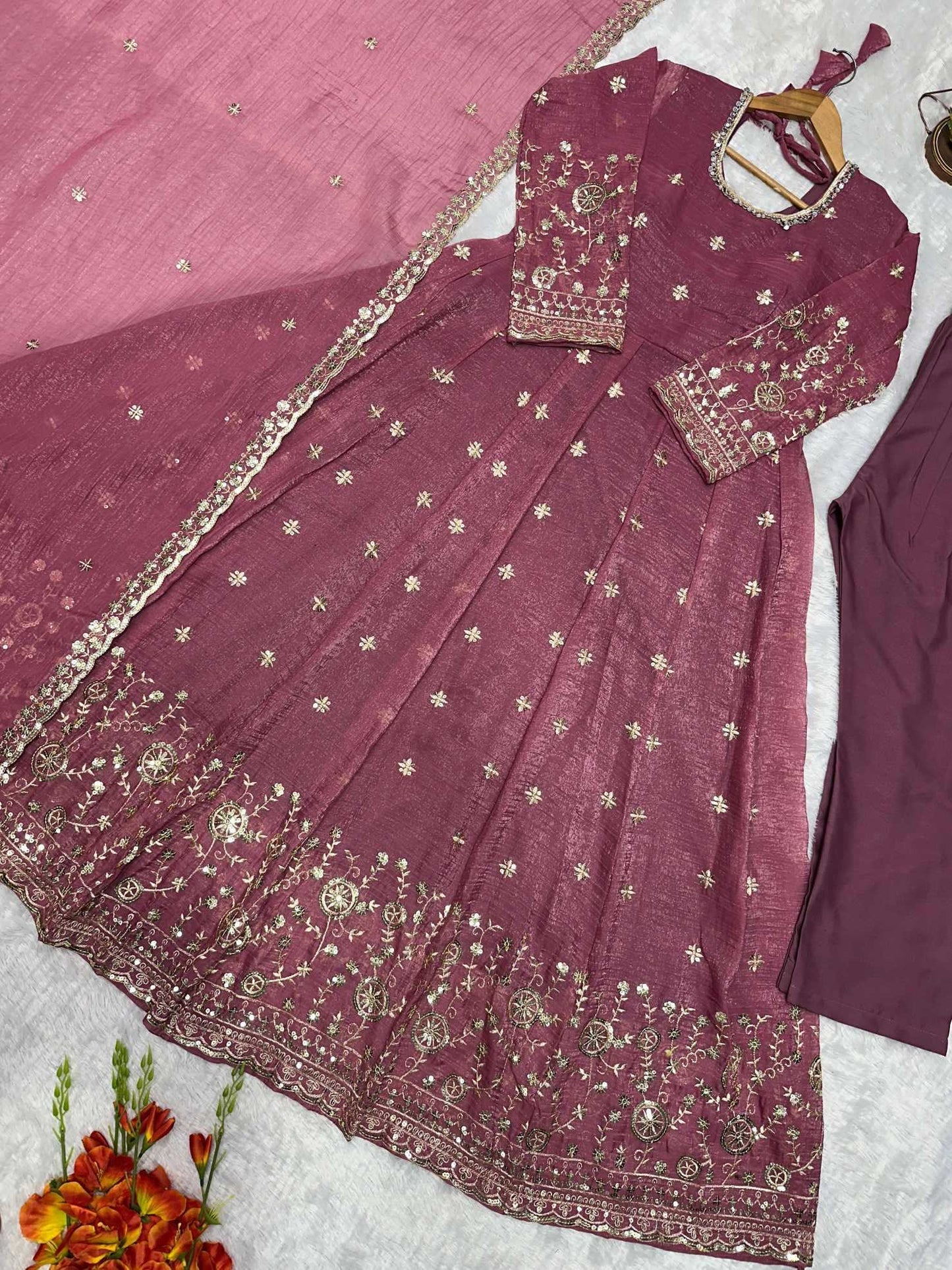 Crush Silk Embroidery Gown