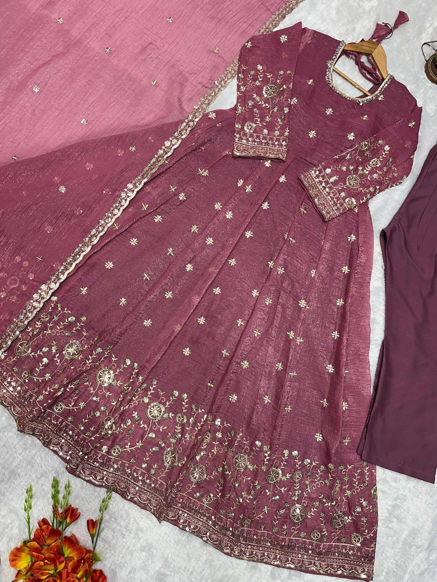 Crush Silk Embroidery Gown