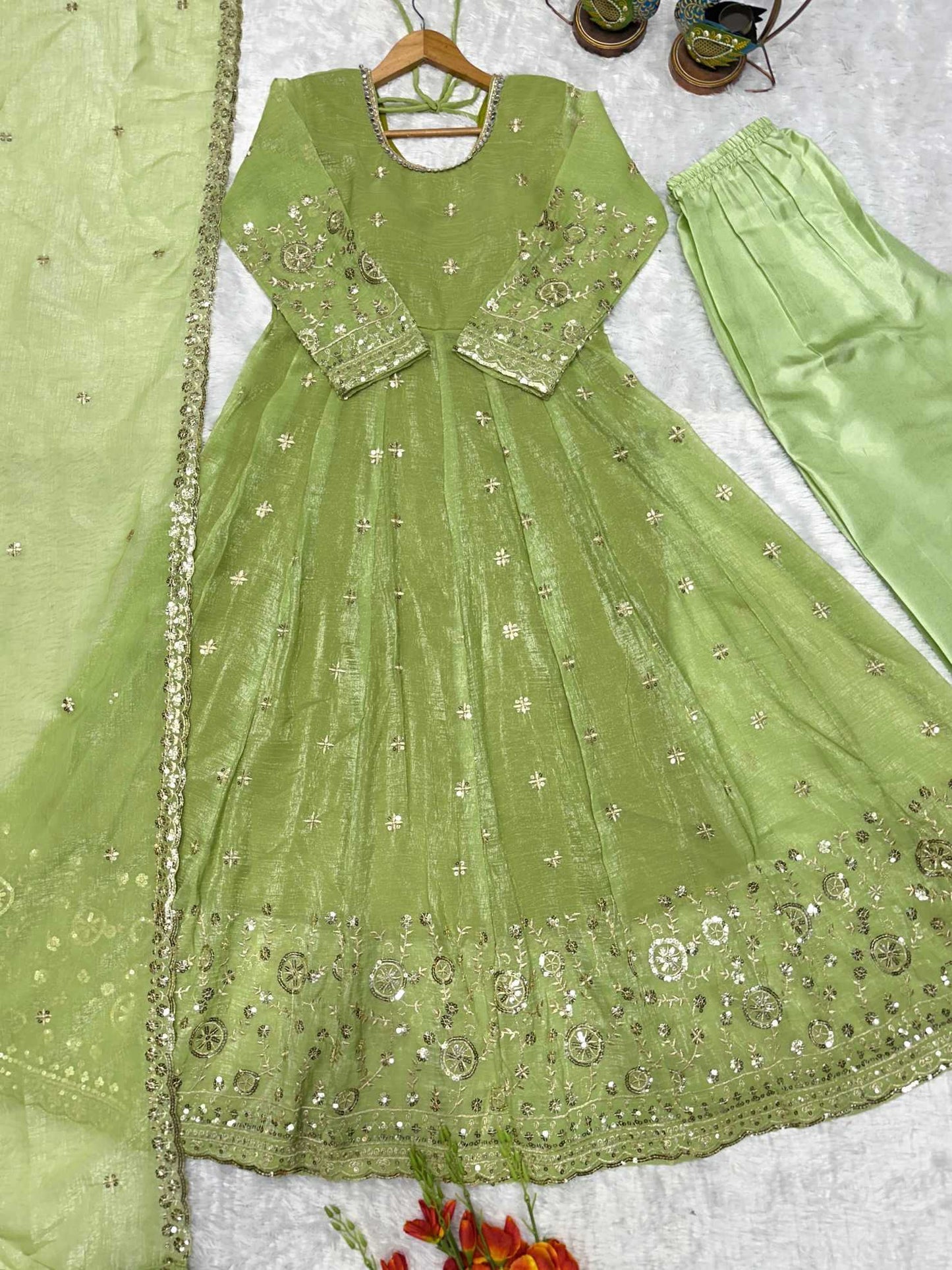 Crush Silk Embroidery Gown