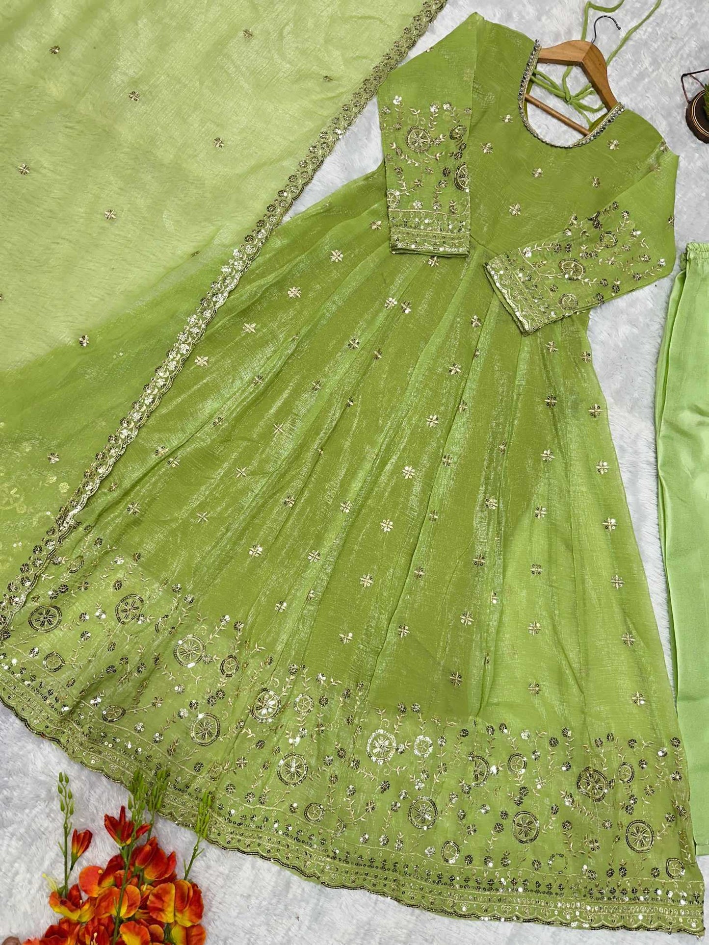 Crush Silk Embroidery Gown