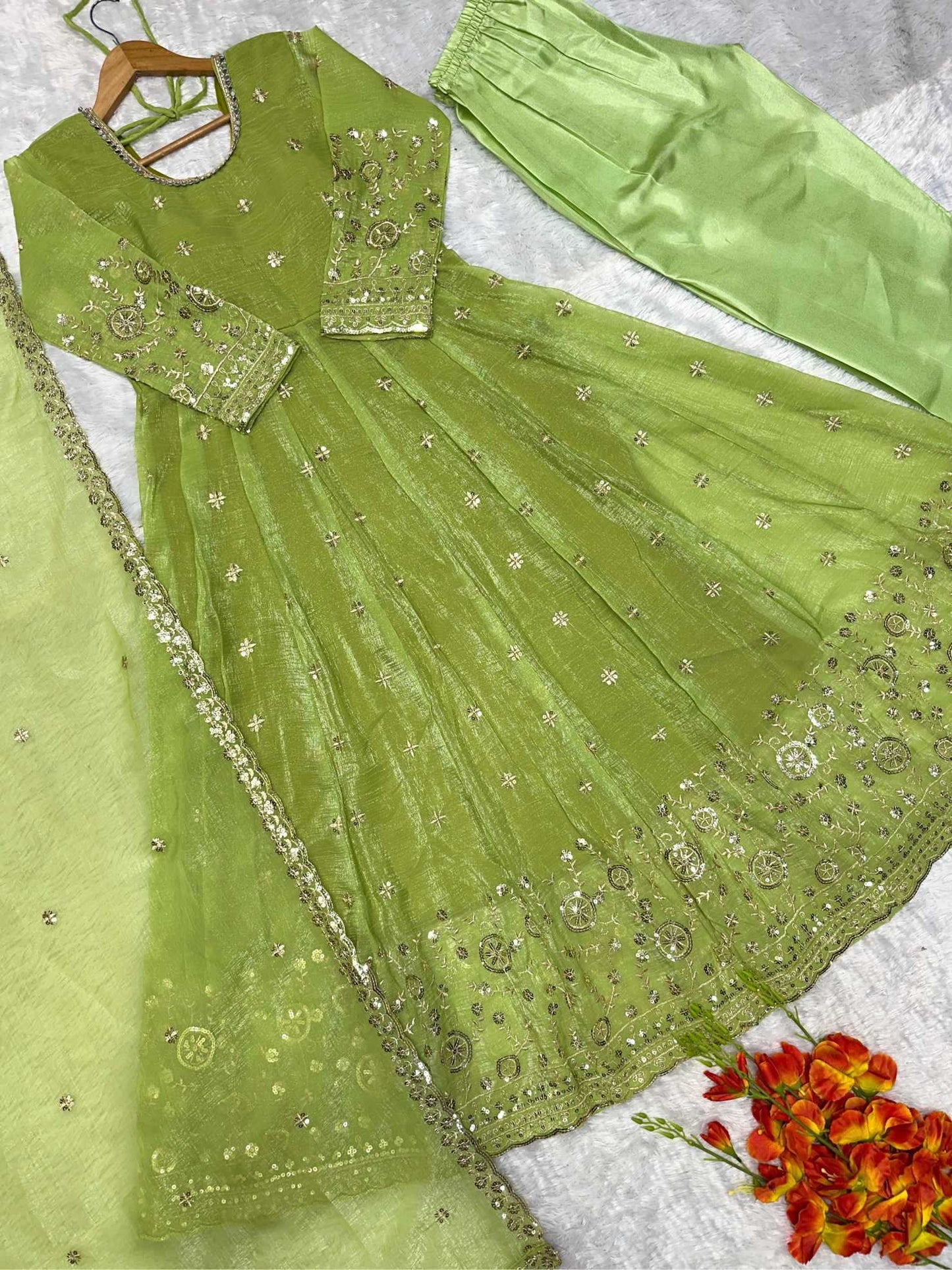 Crush Silk Embroidery Gown