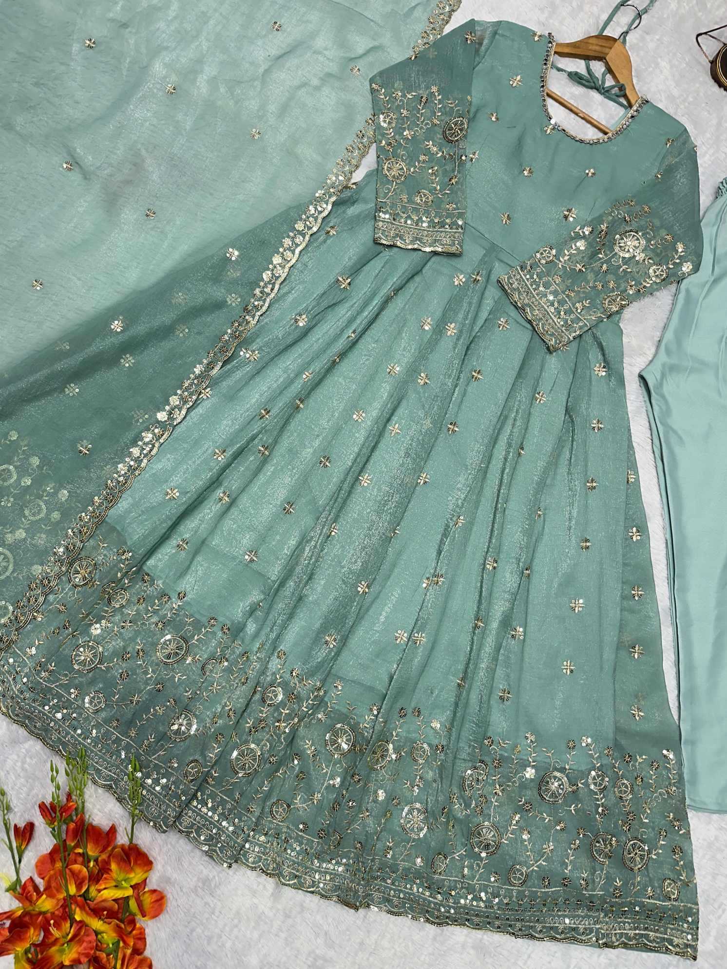 Crush Silk Embroidery Gown