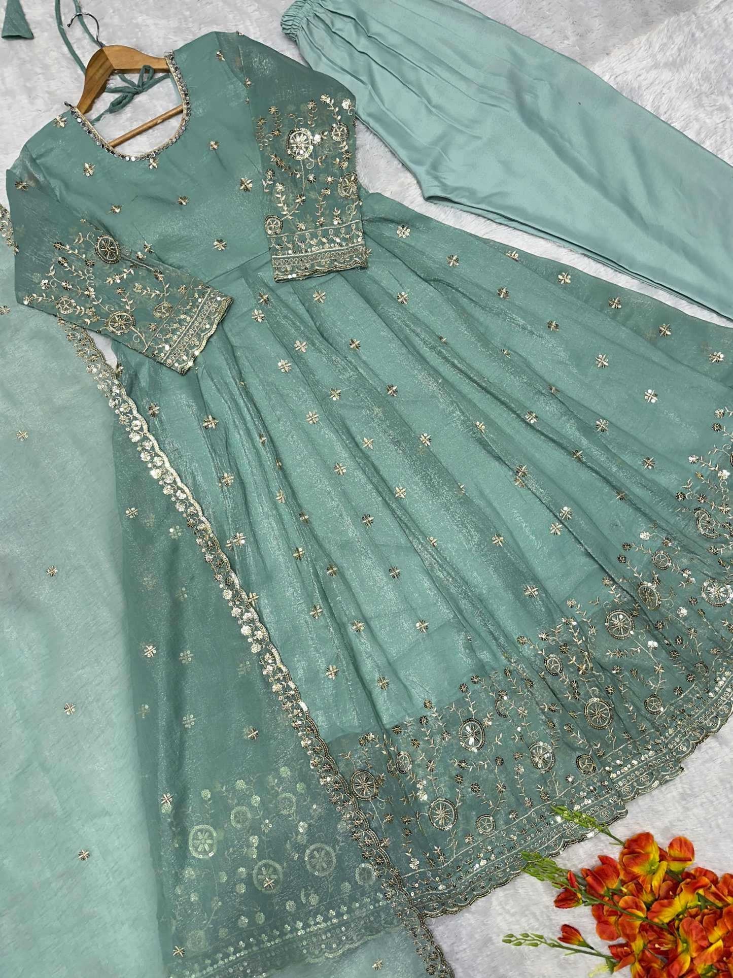 Crush Silk Embroidery Gown