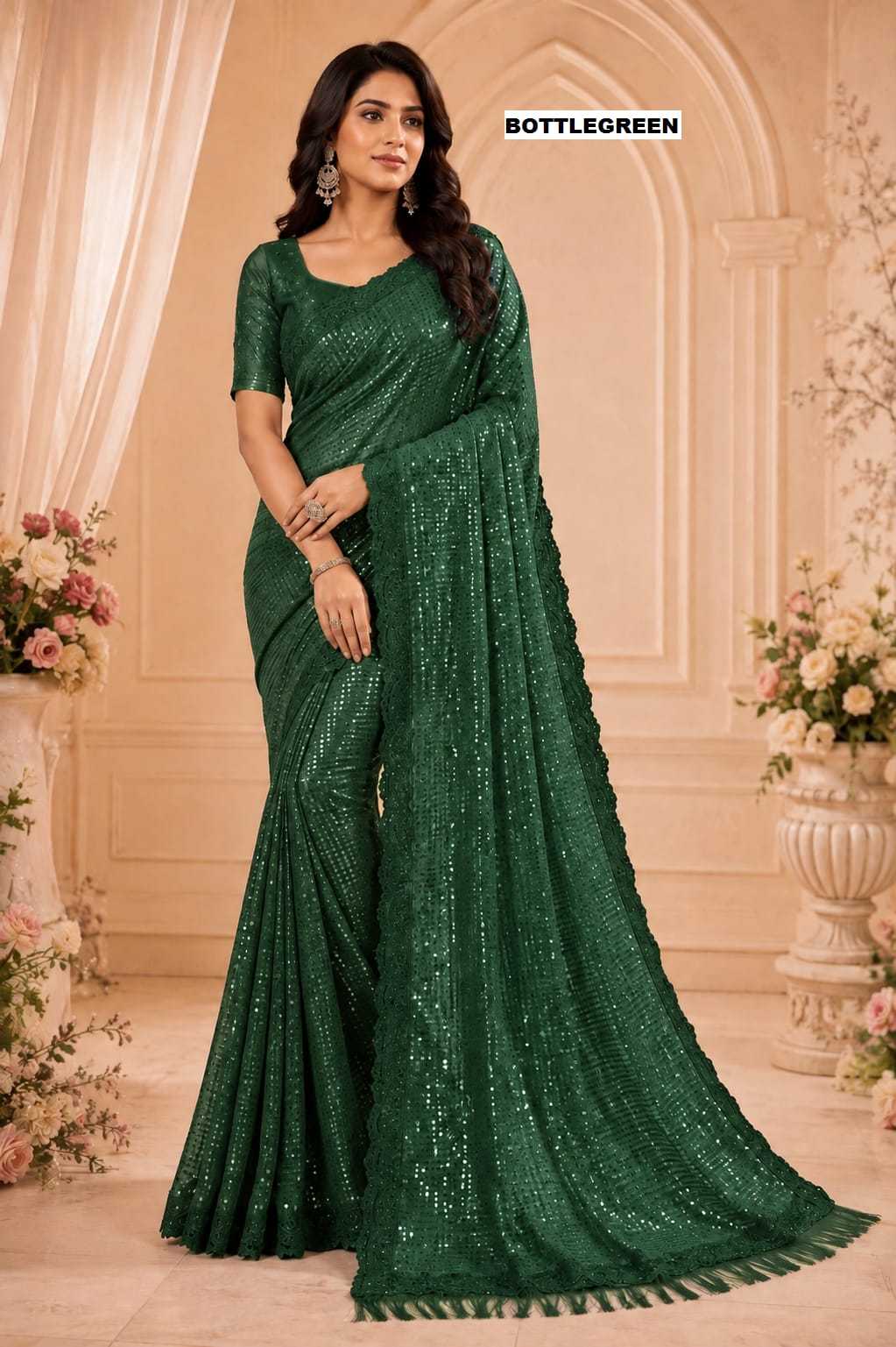 Georgette Saree in Dark Maroon