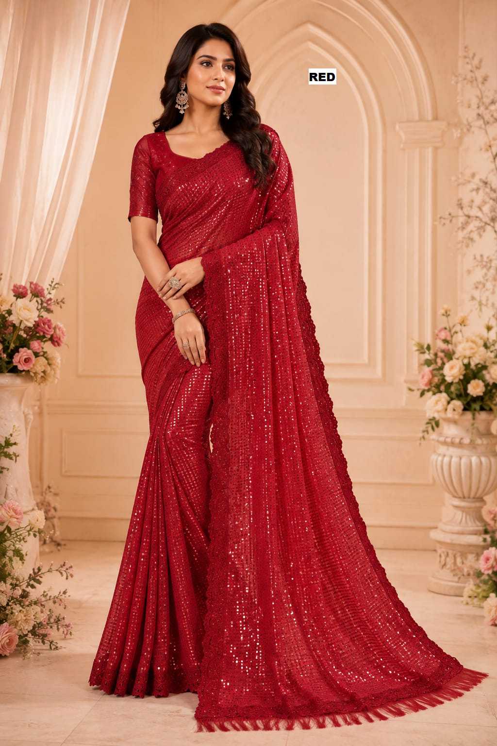 Georgette Saree in Dark Maroon