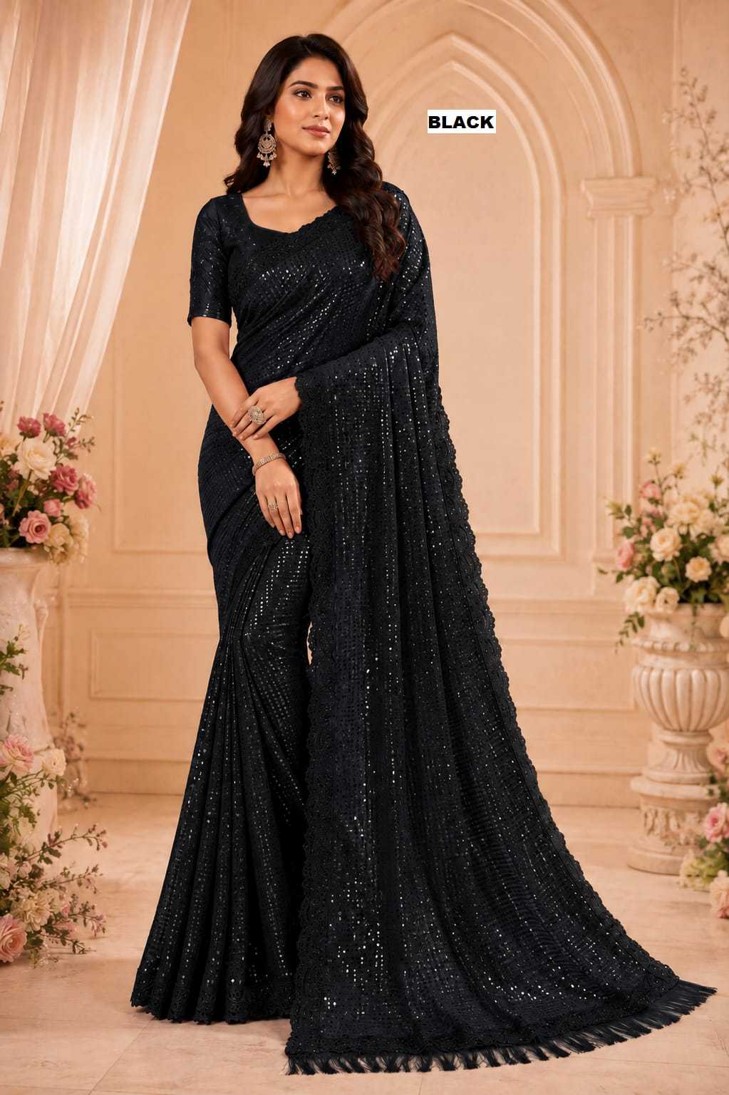 Georgette Saree in Dark Maroon