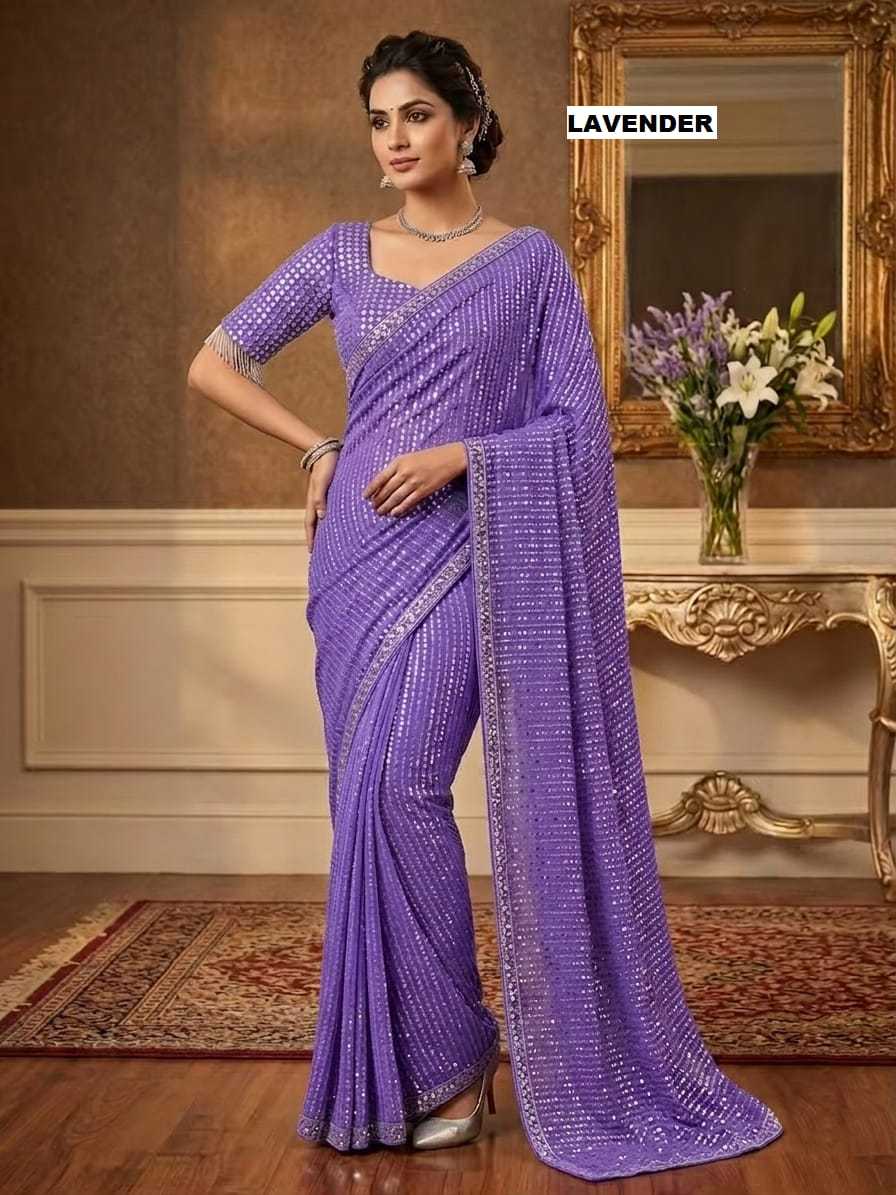 Faux Georgette Saree in Violet