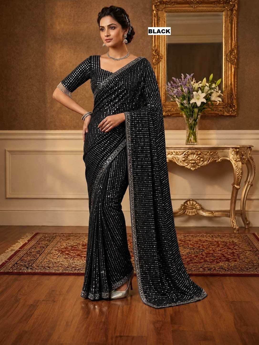 Faux Georgette Saree in Violet