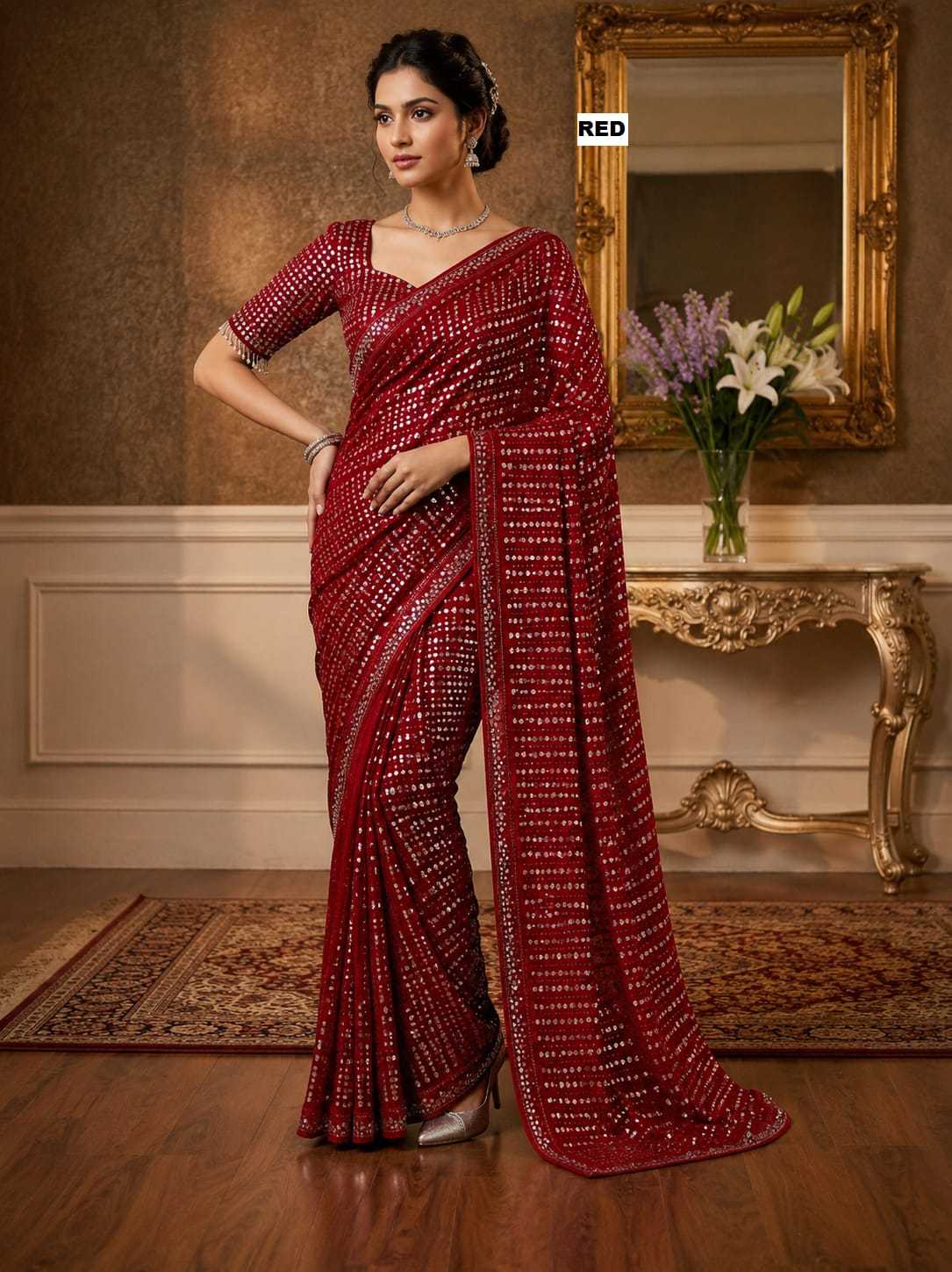 Faux Georgette Saree in Violet