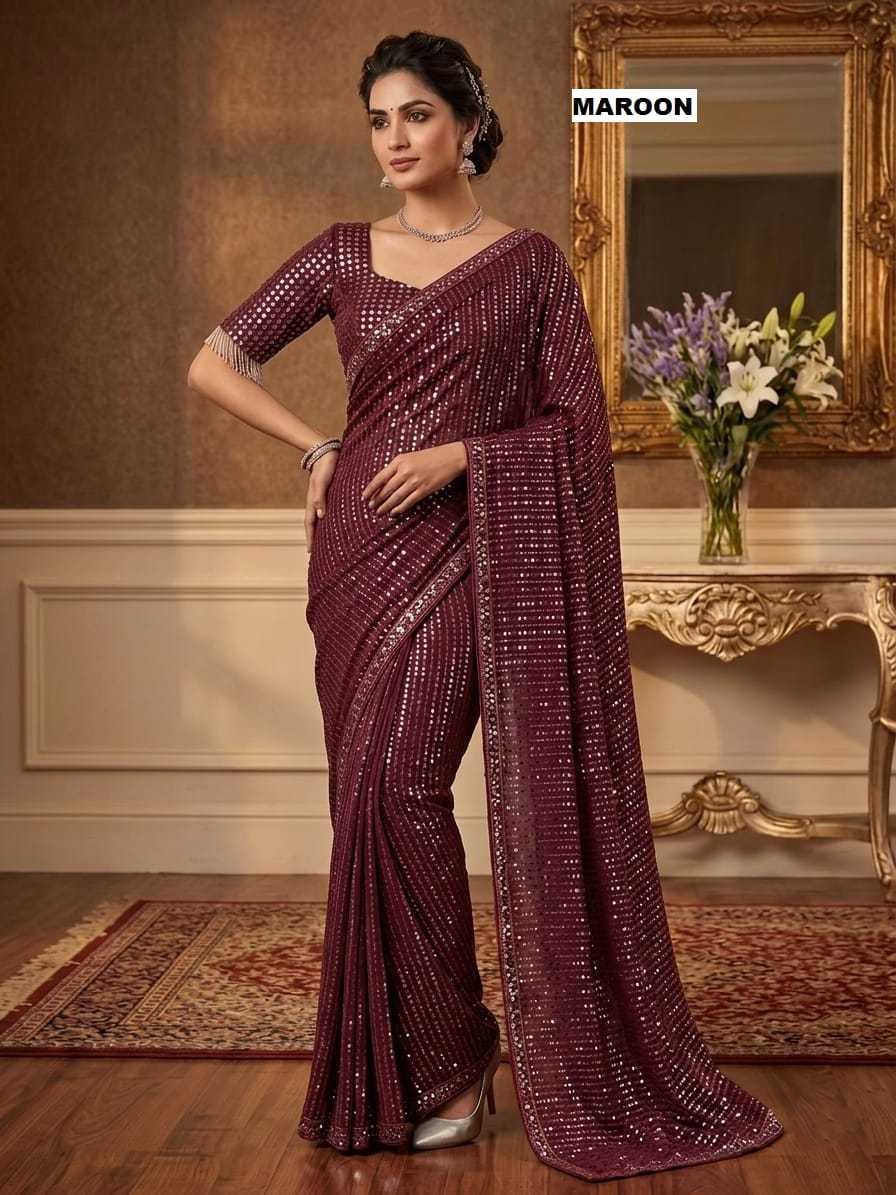Faux Georgette Saree in Violet