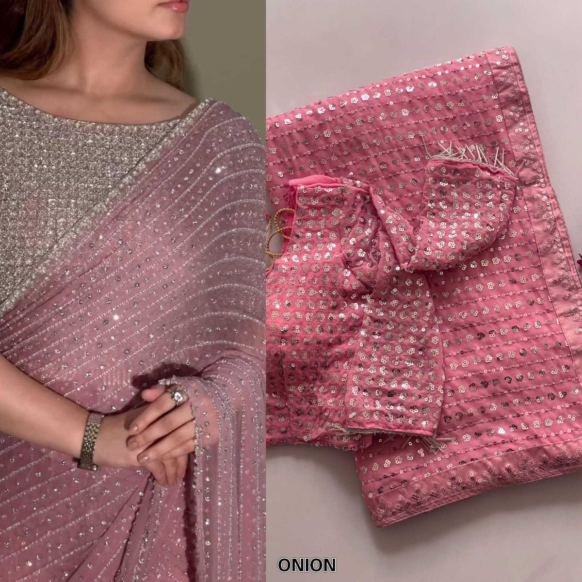 Faux Georgette Saree in Wine