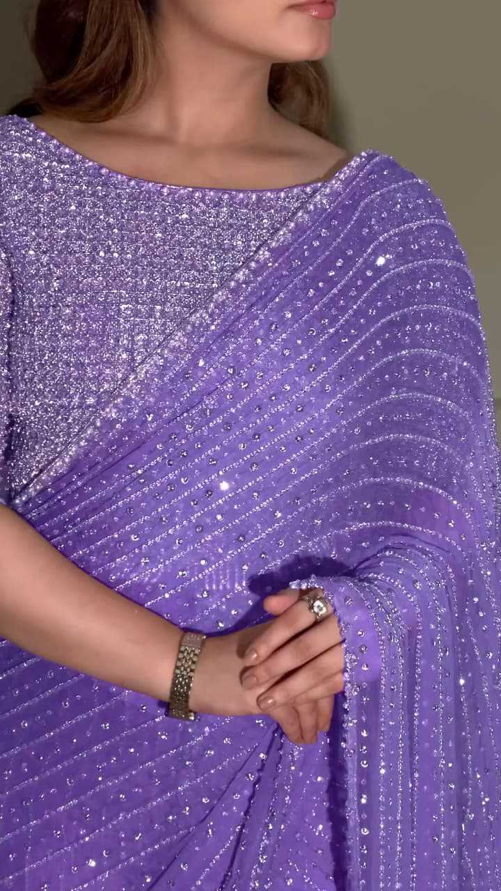 Faux Georgette Saree in Wine