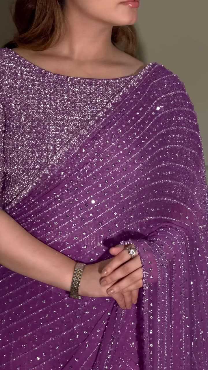 Faux Georgette Saree in Wine