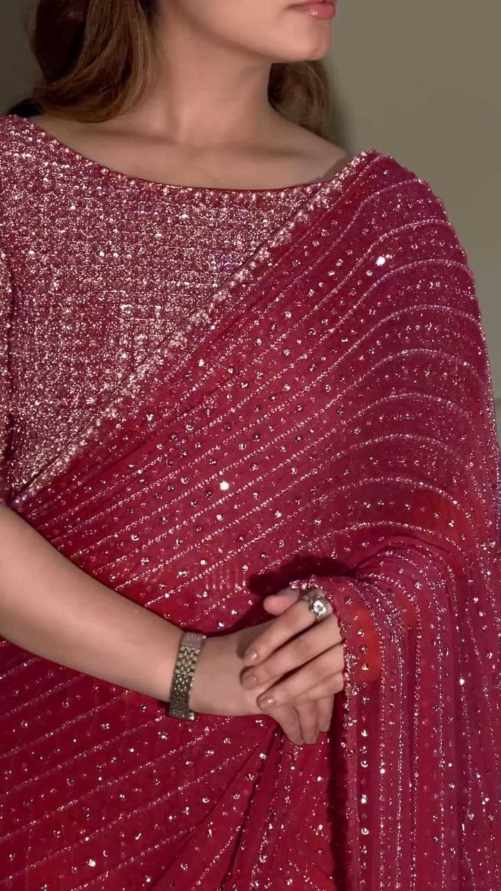 Faux Georgette Saree in Wine