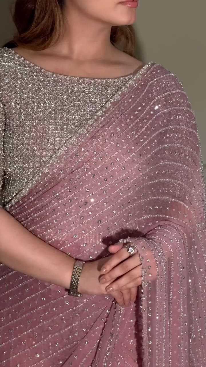 Faux Georgette Saree in Wine