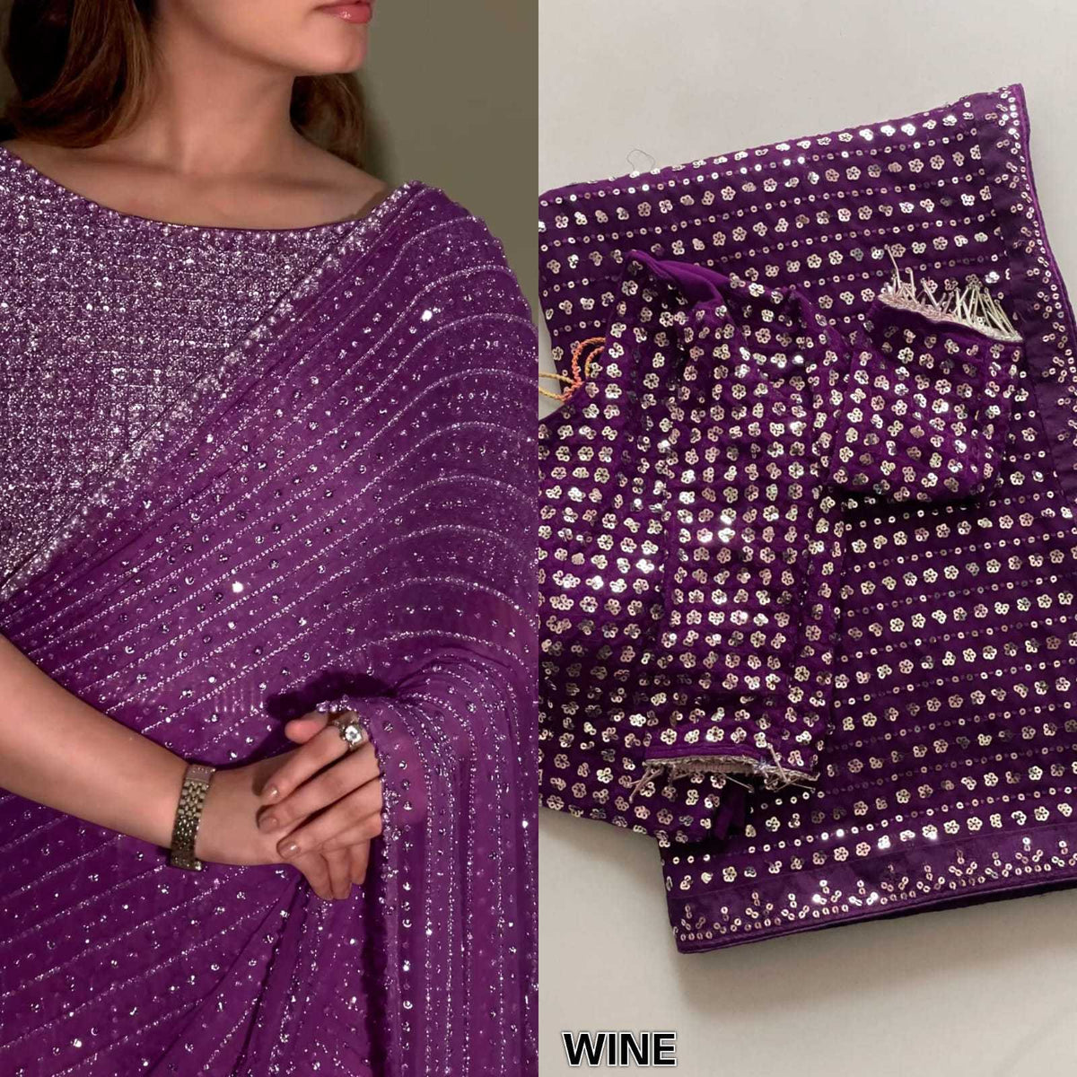 Faux Georgette Saree in Wine