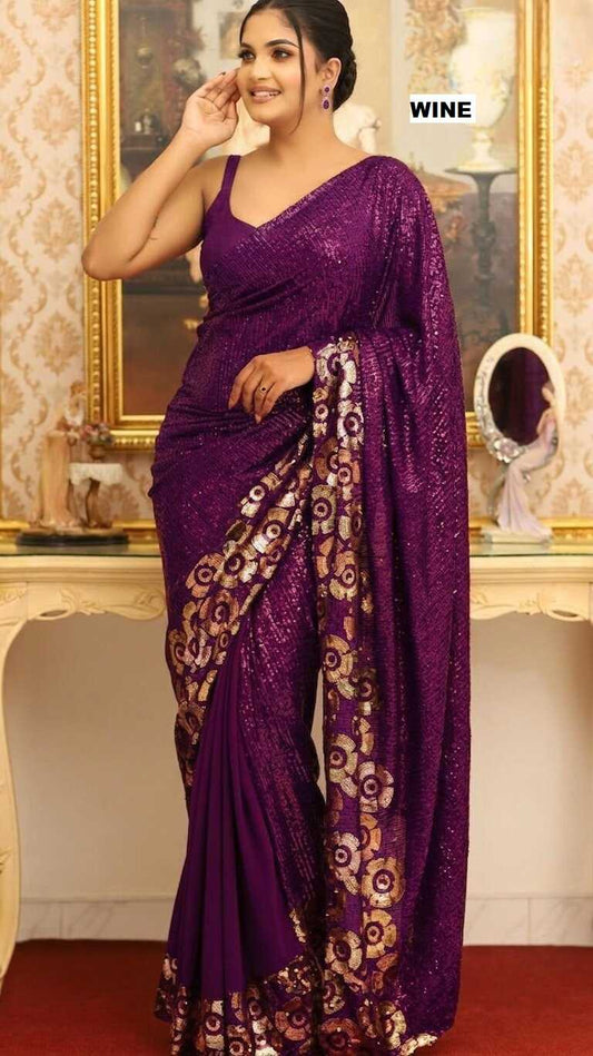 Georgette Saree in Maroon