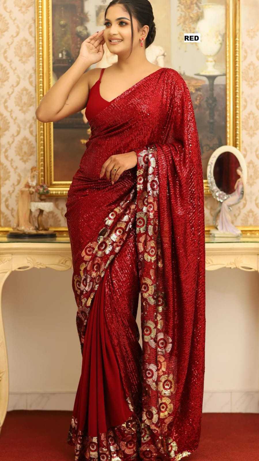 Georgette Saree in Maroon