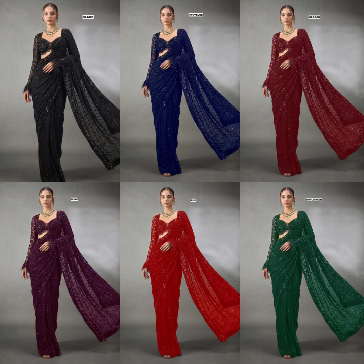 Faux Georgette Saree in Rani