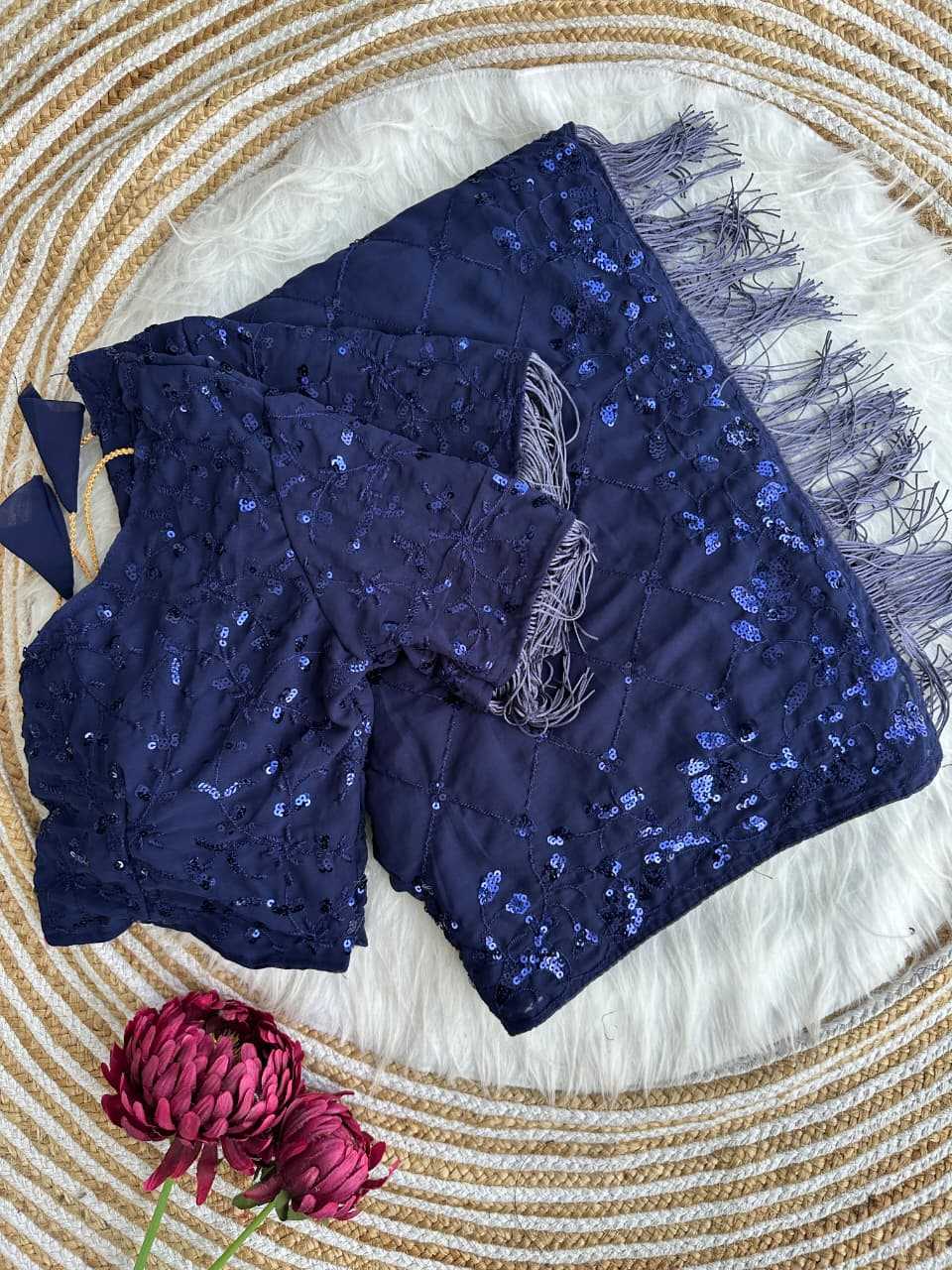Faux Georgette Saree in Rani