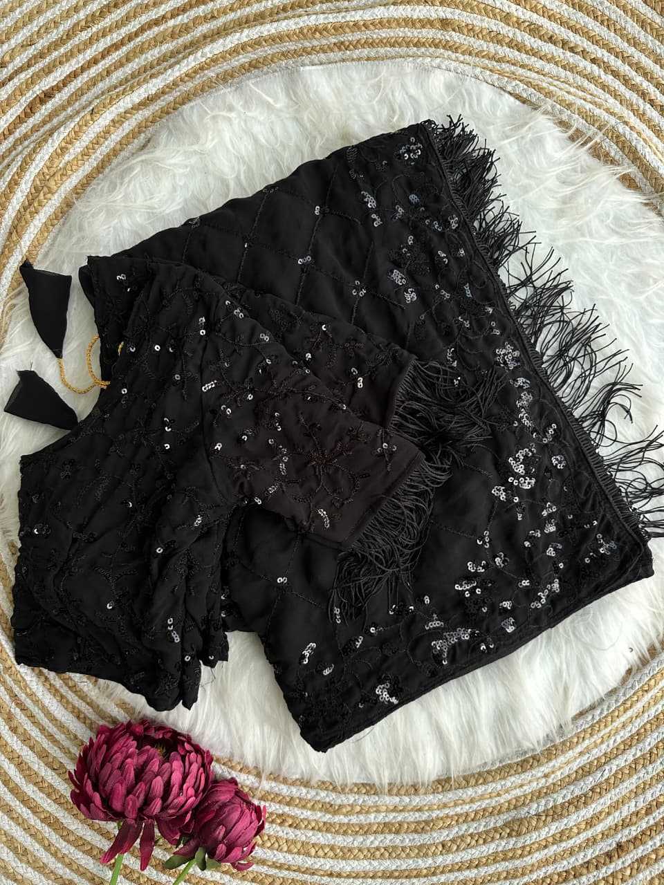 Faux Georgette Saree in Rani