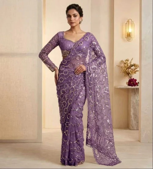 Butterfly Net Sequence Saree