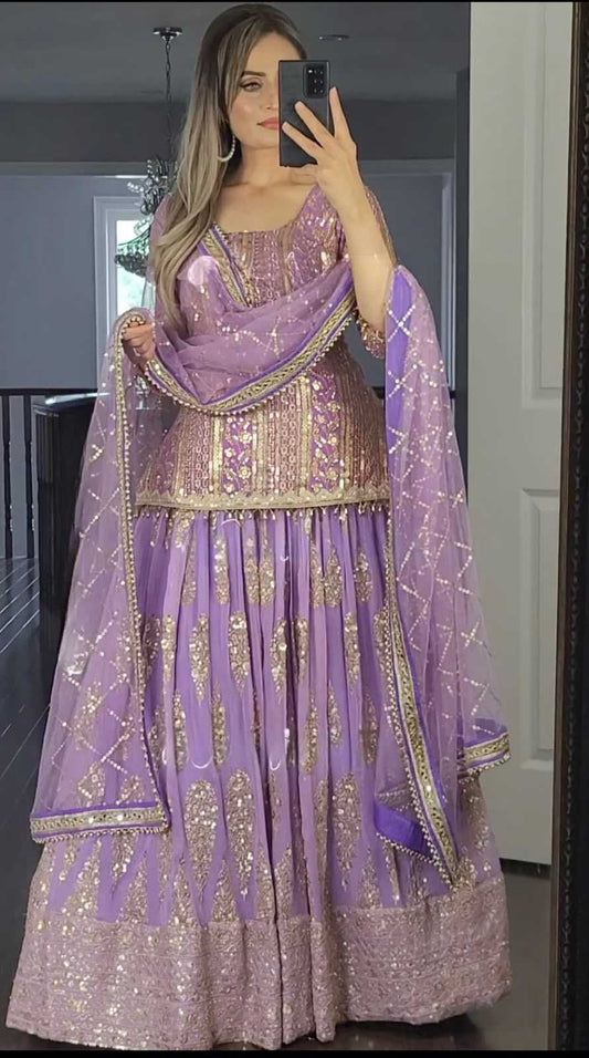 Faux Georgette Embroidered Lehenga in Lavender
