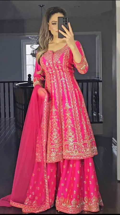 Satin Silk Sharara Salwar Suit