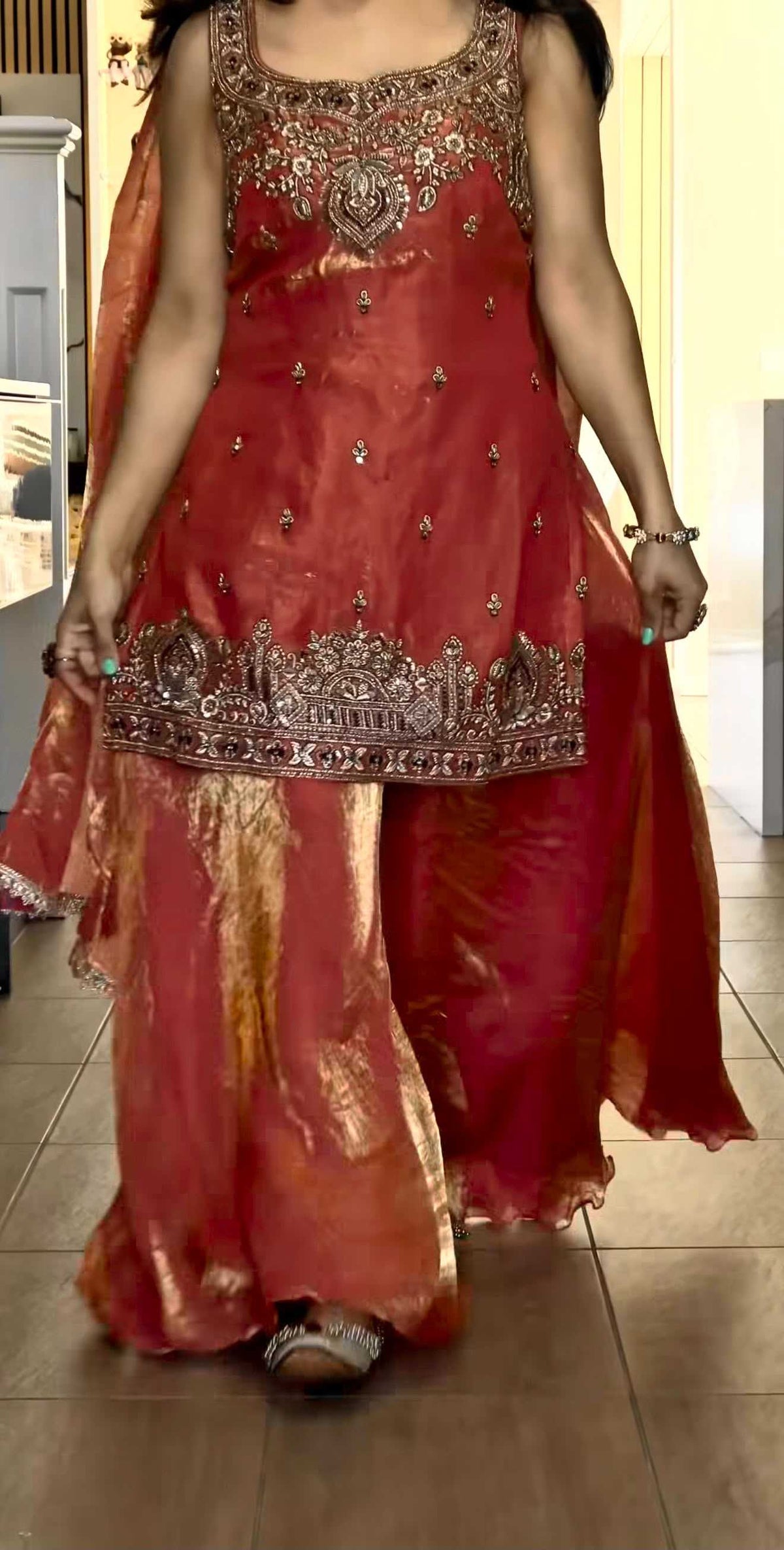 Pure Silk Embroidery Suit in Orange