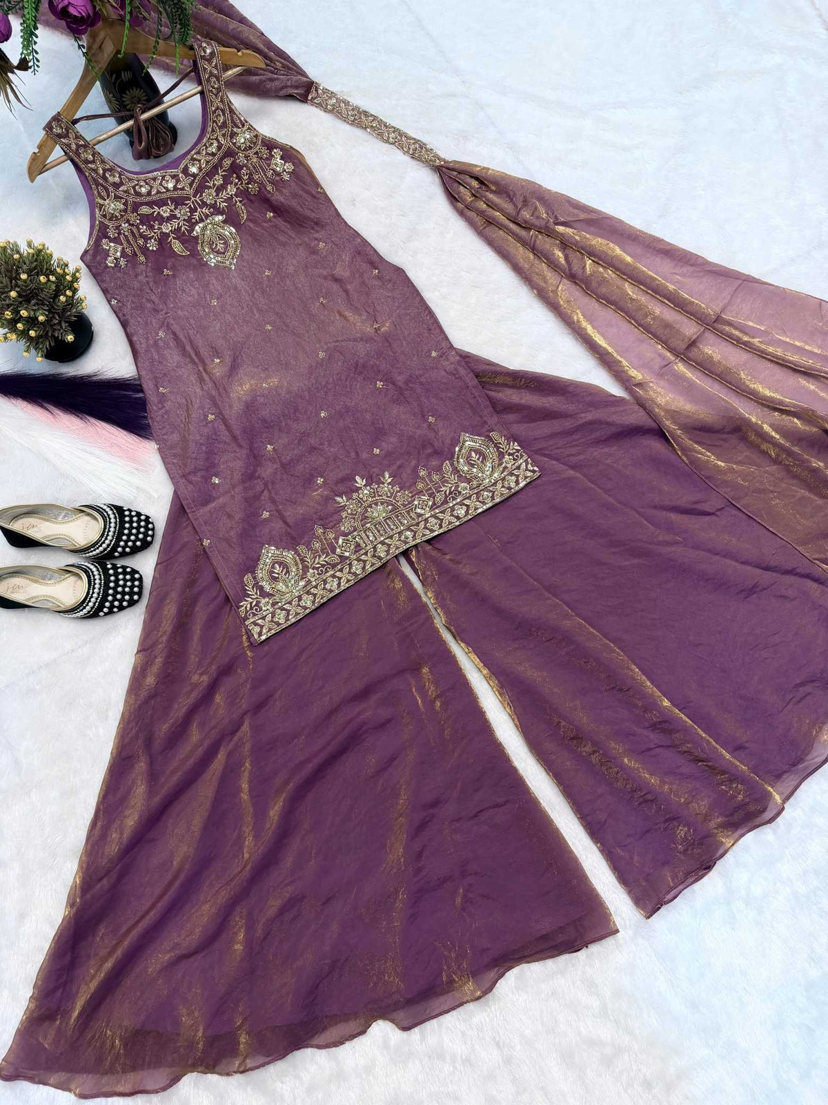 Pure Silk Embroidery Suit in Orange
