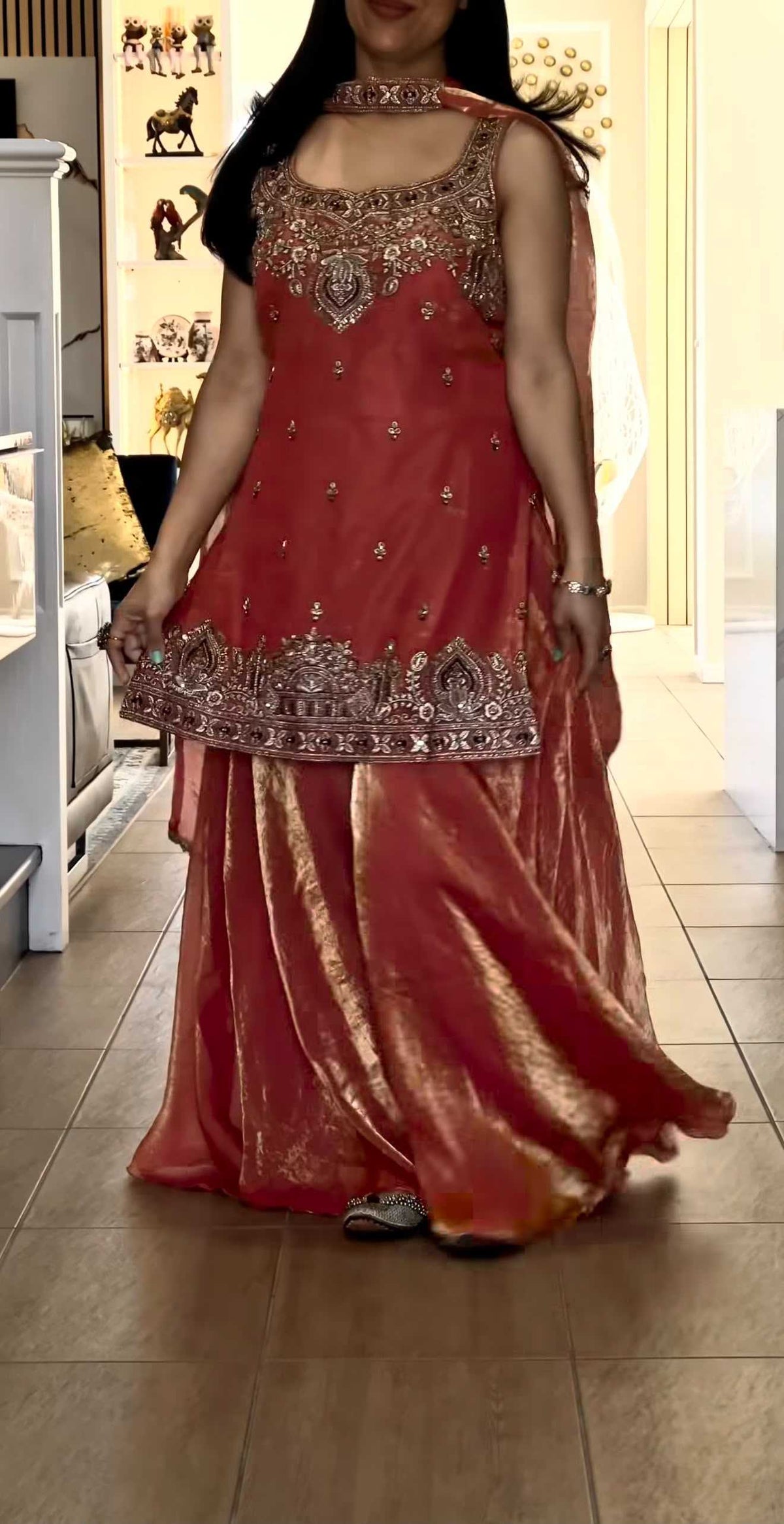 Pure Silk Embroidery Suit in Orange