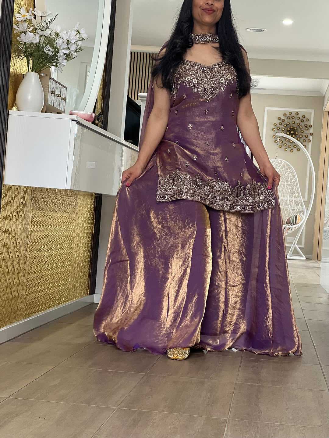 Pure Silk Embroidery Suit in Orange