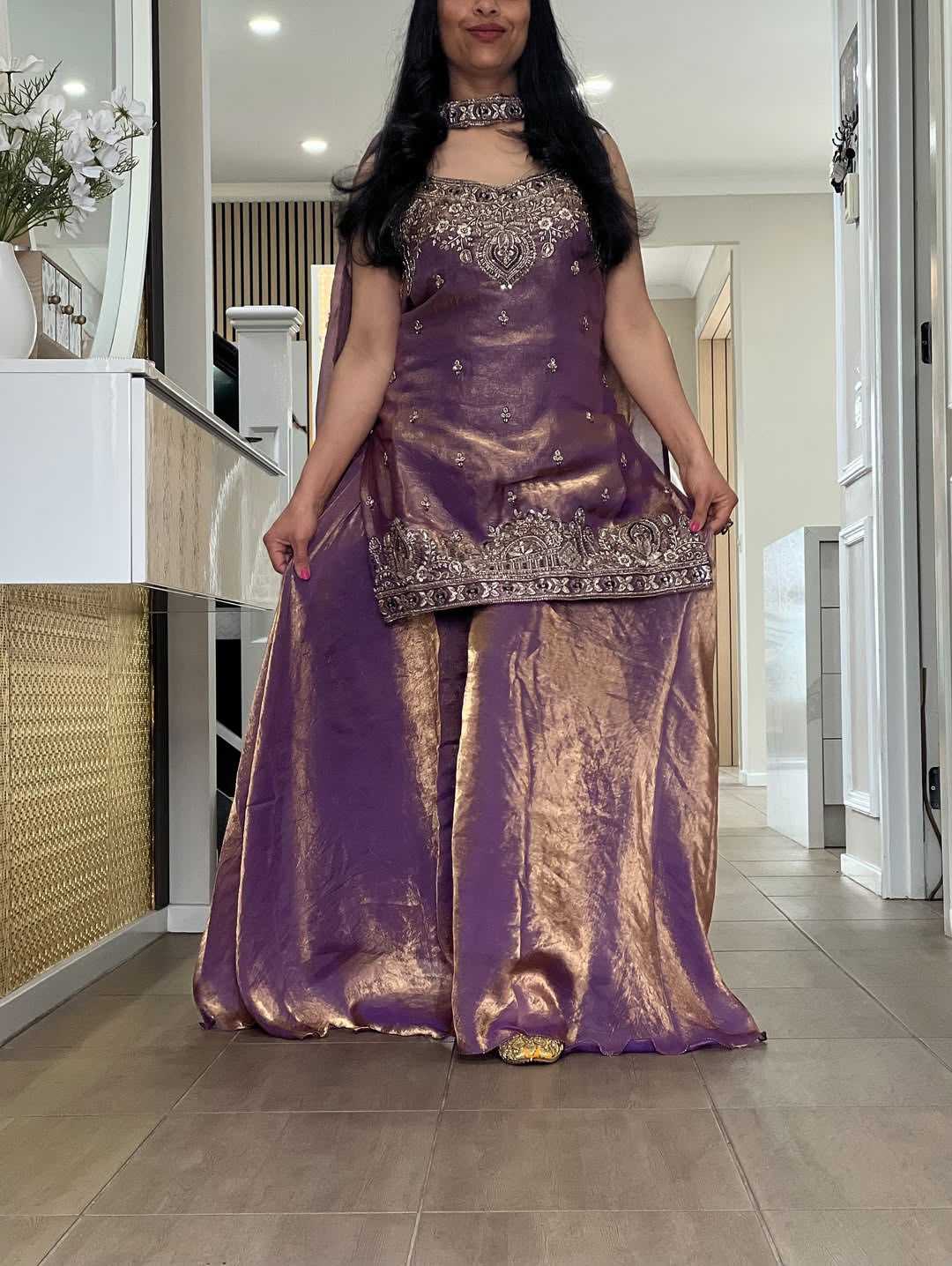 Pure Silk Embroidery Suit in Orange